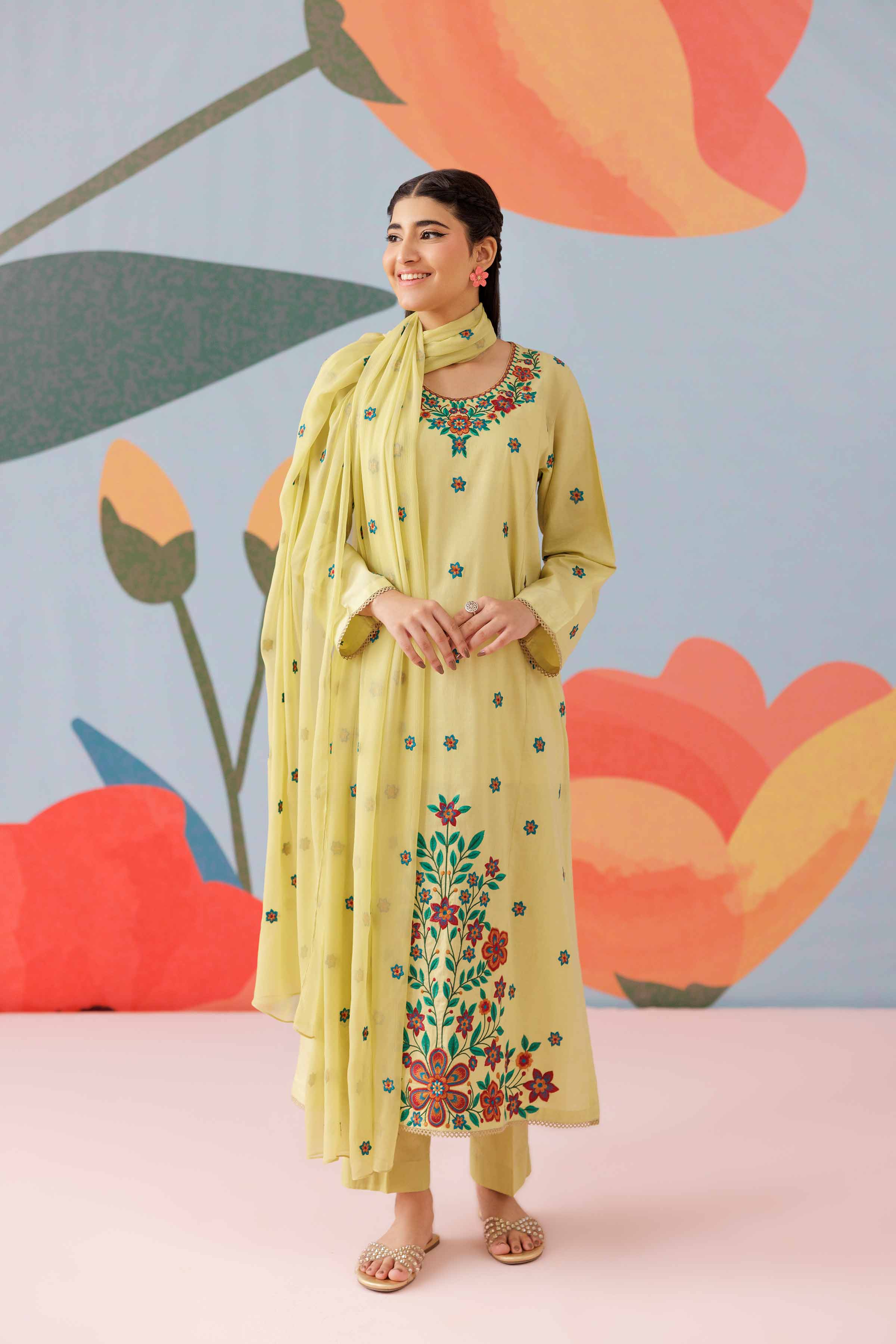 NishatUK - Green Embroidered Cambric 3-piece ready to wear Suit