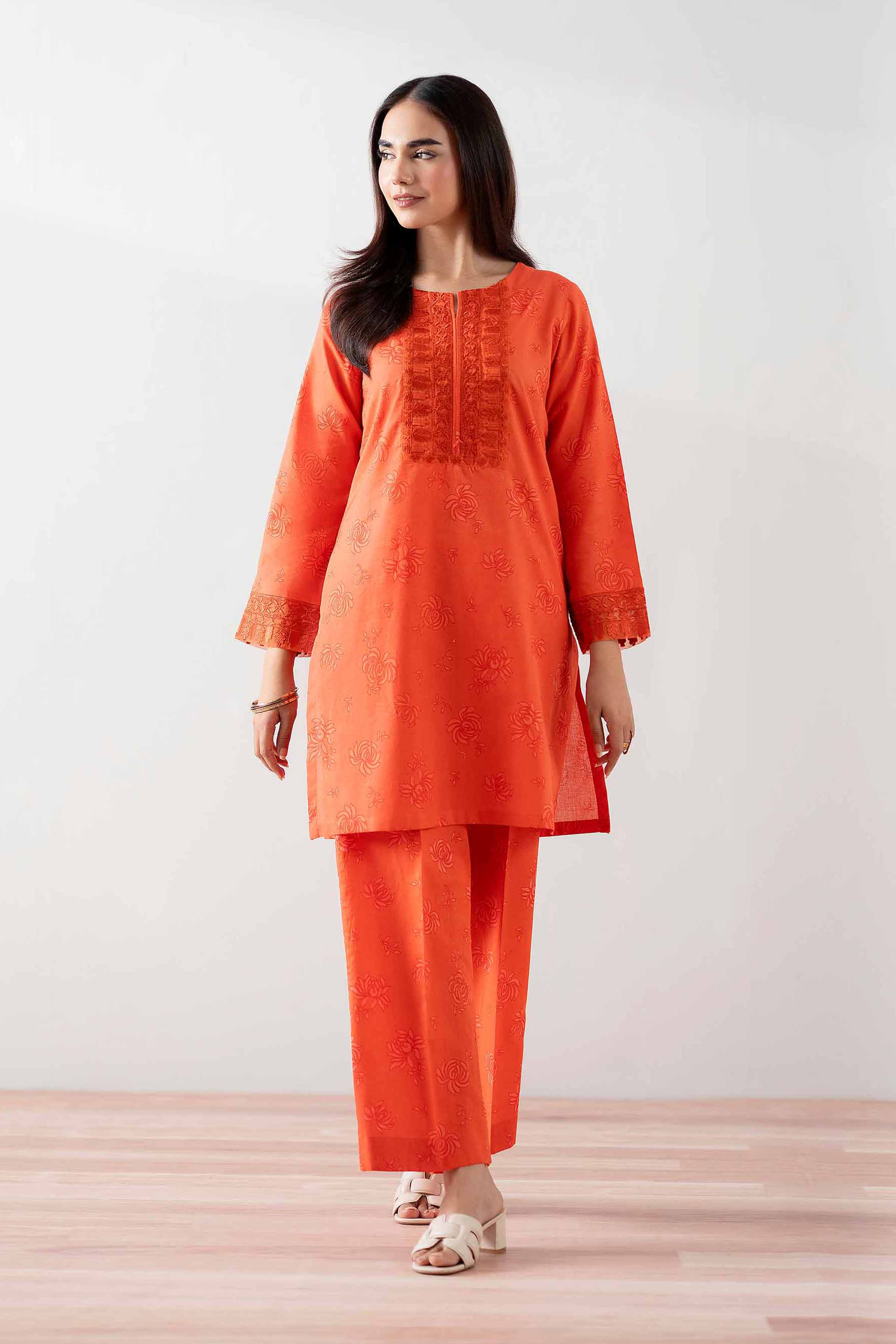 NishatUK - Orange Embroidered Cambric 2-piece ready to wear Dress