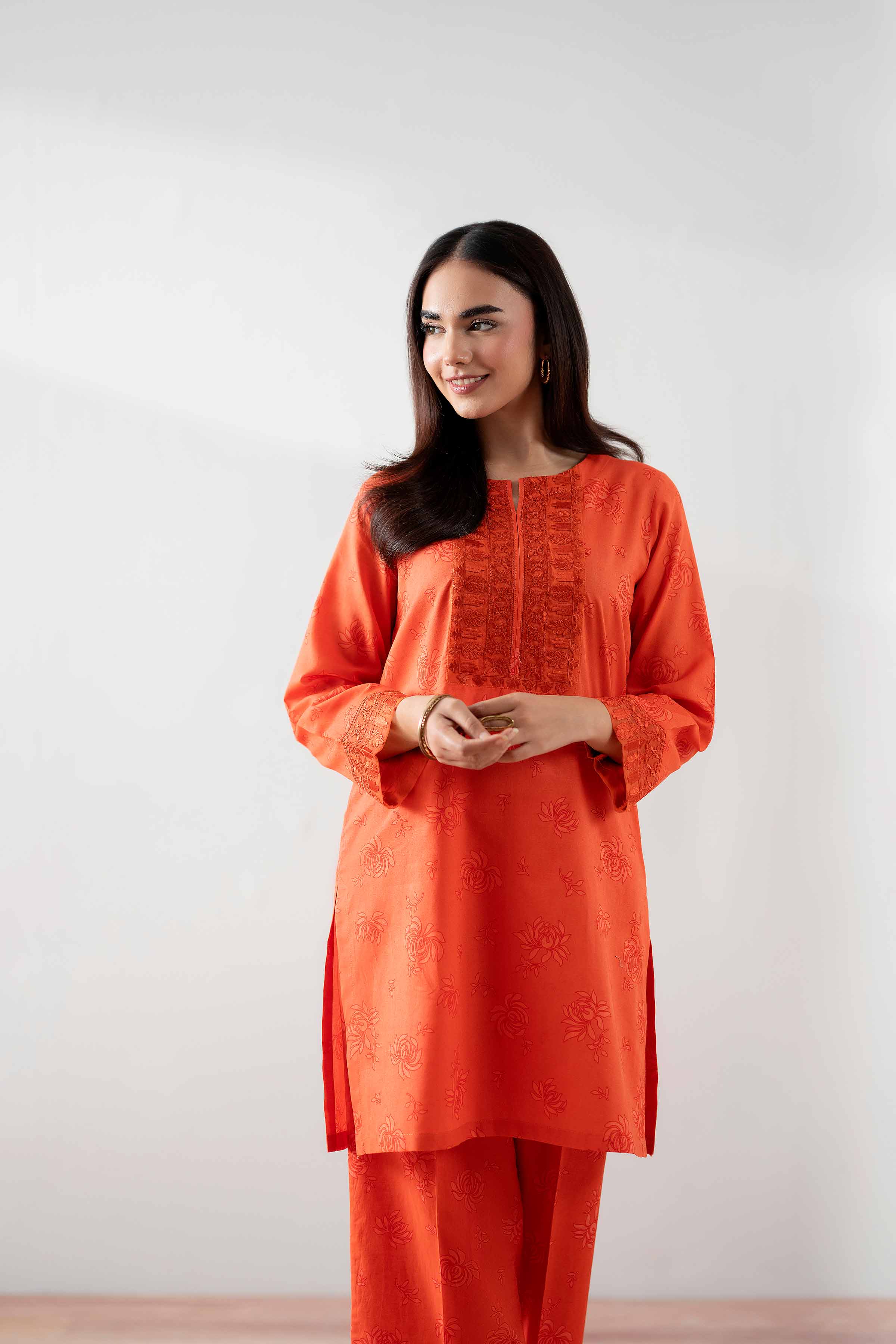 NishatUK - Orange Embroidered Cambric 2-piece ready to wear Dress