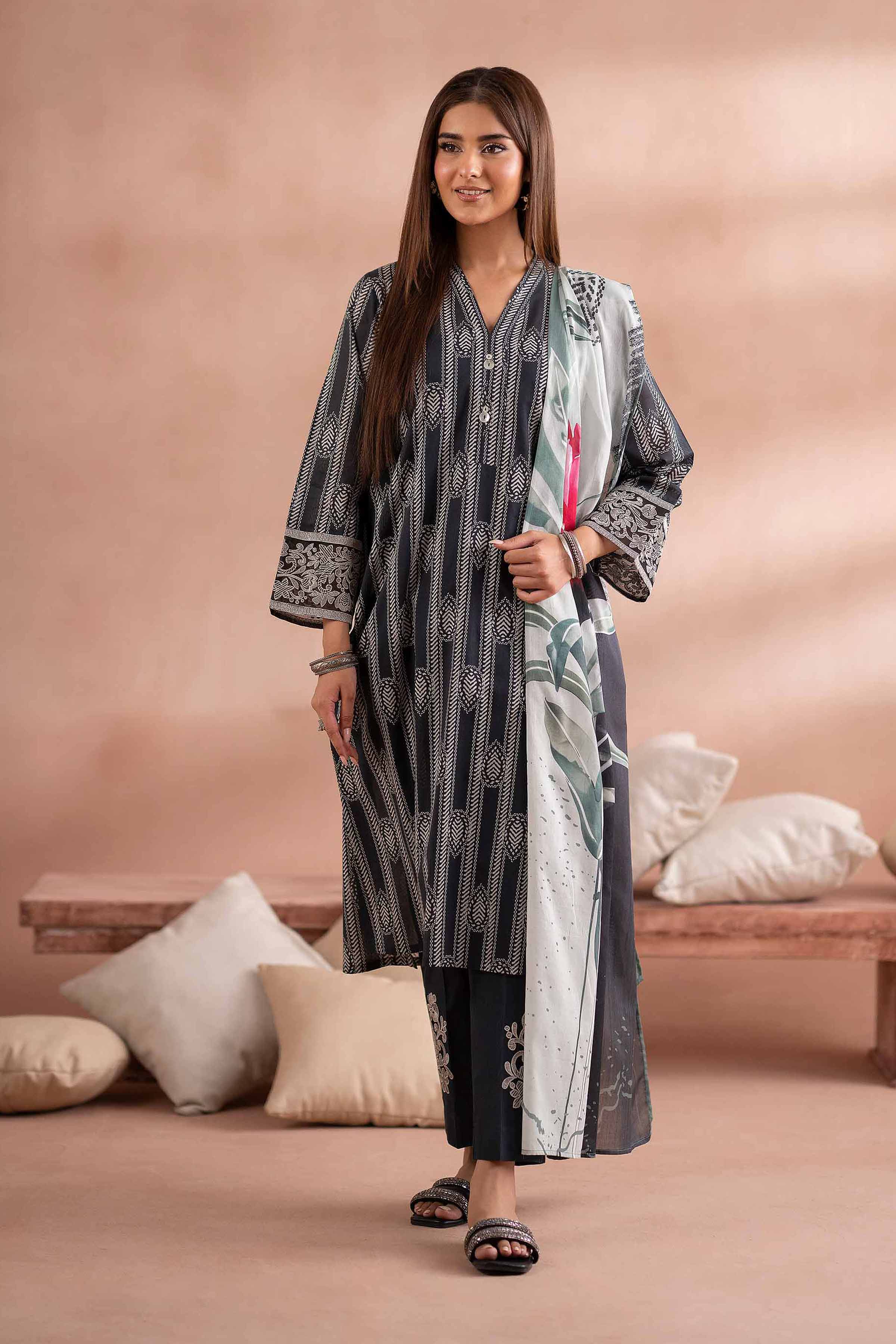 NishatUK - Black Embroidered Lawn 3-piece ready to wear Suit