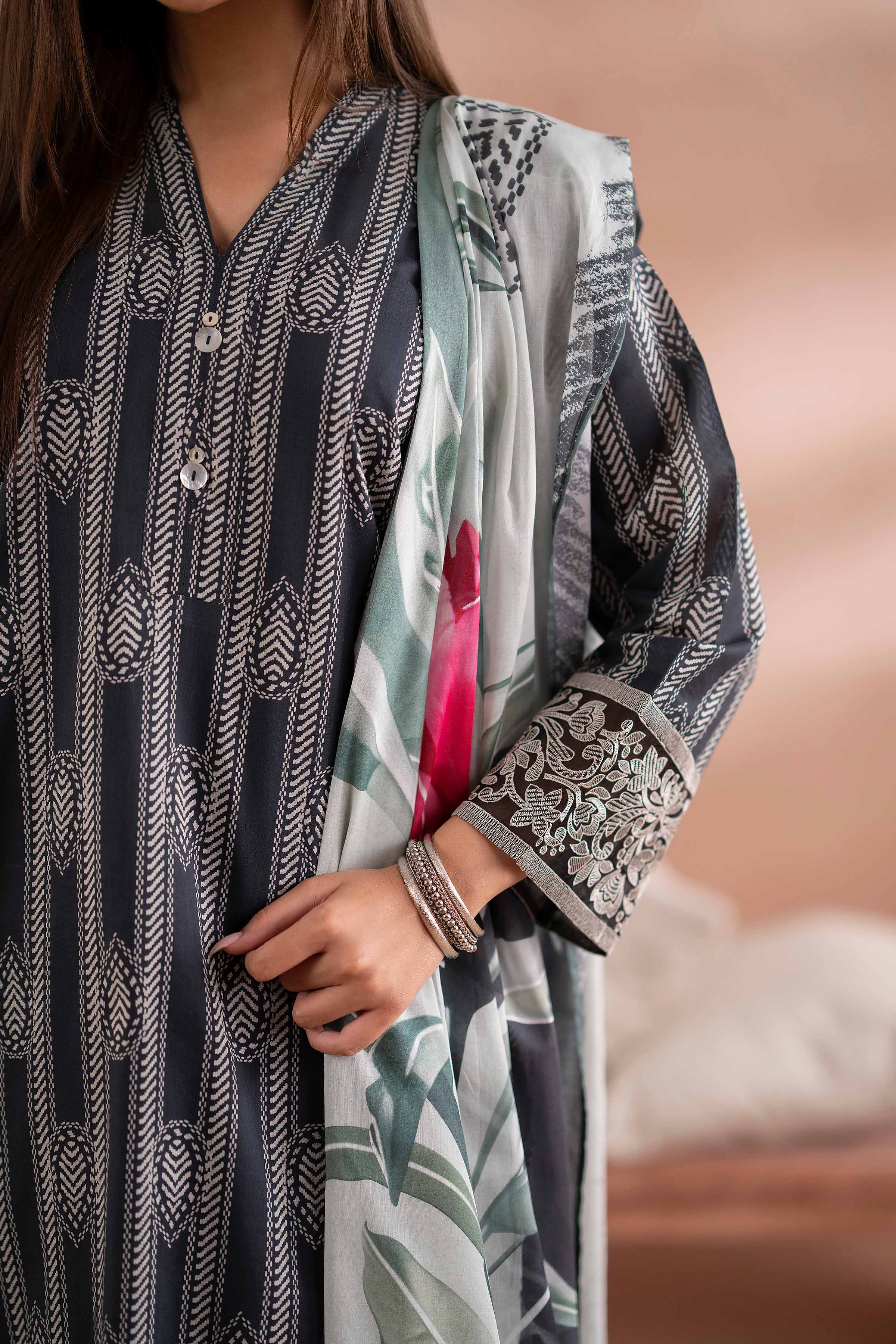 NishatUK - Black Embroidered Lawn 3-piece ready to wear Suit
