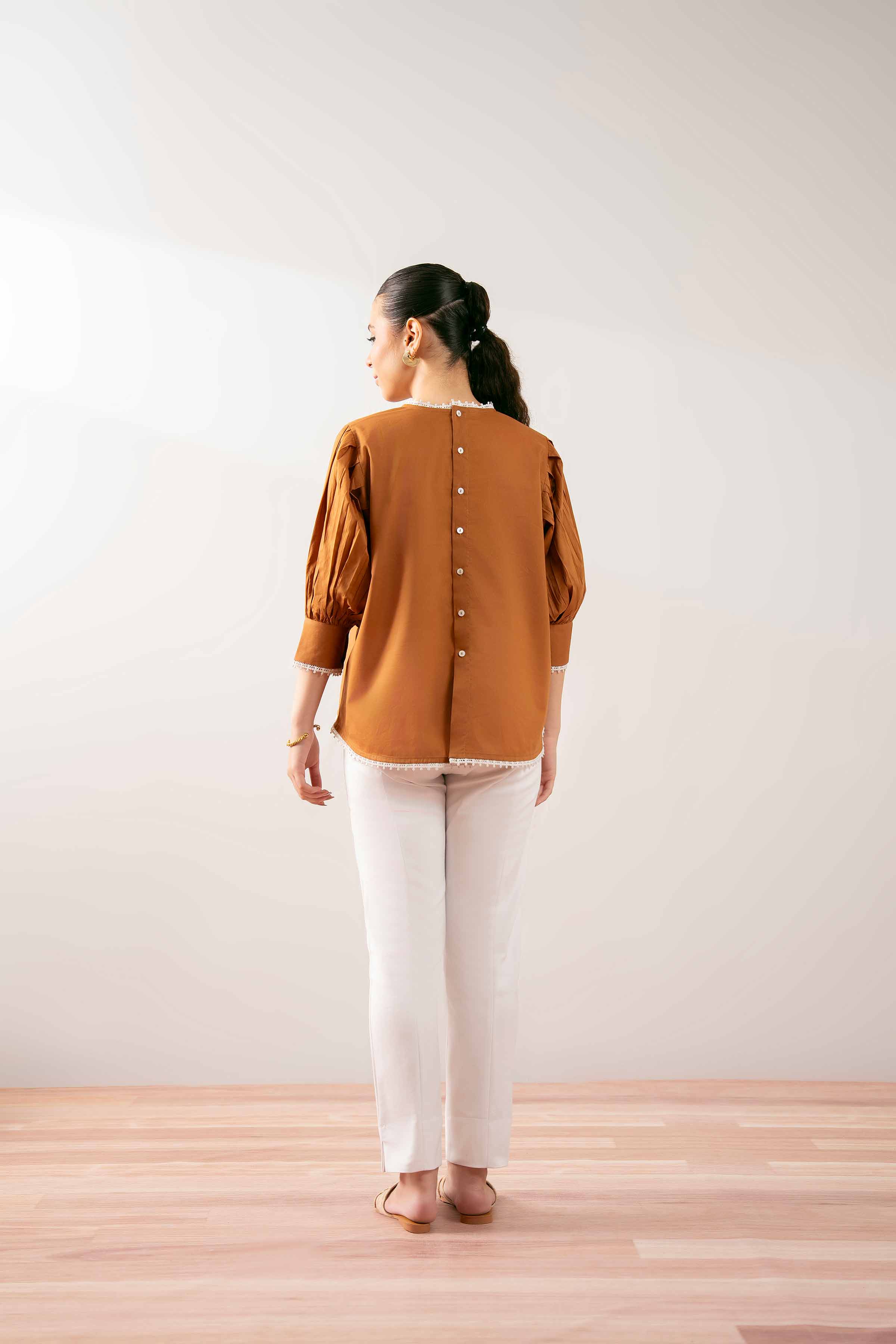 NishatUK - Brown Embroidered Cambric 1-piece ready to wear Tunic