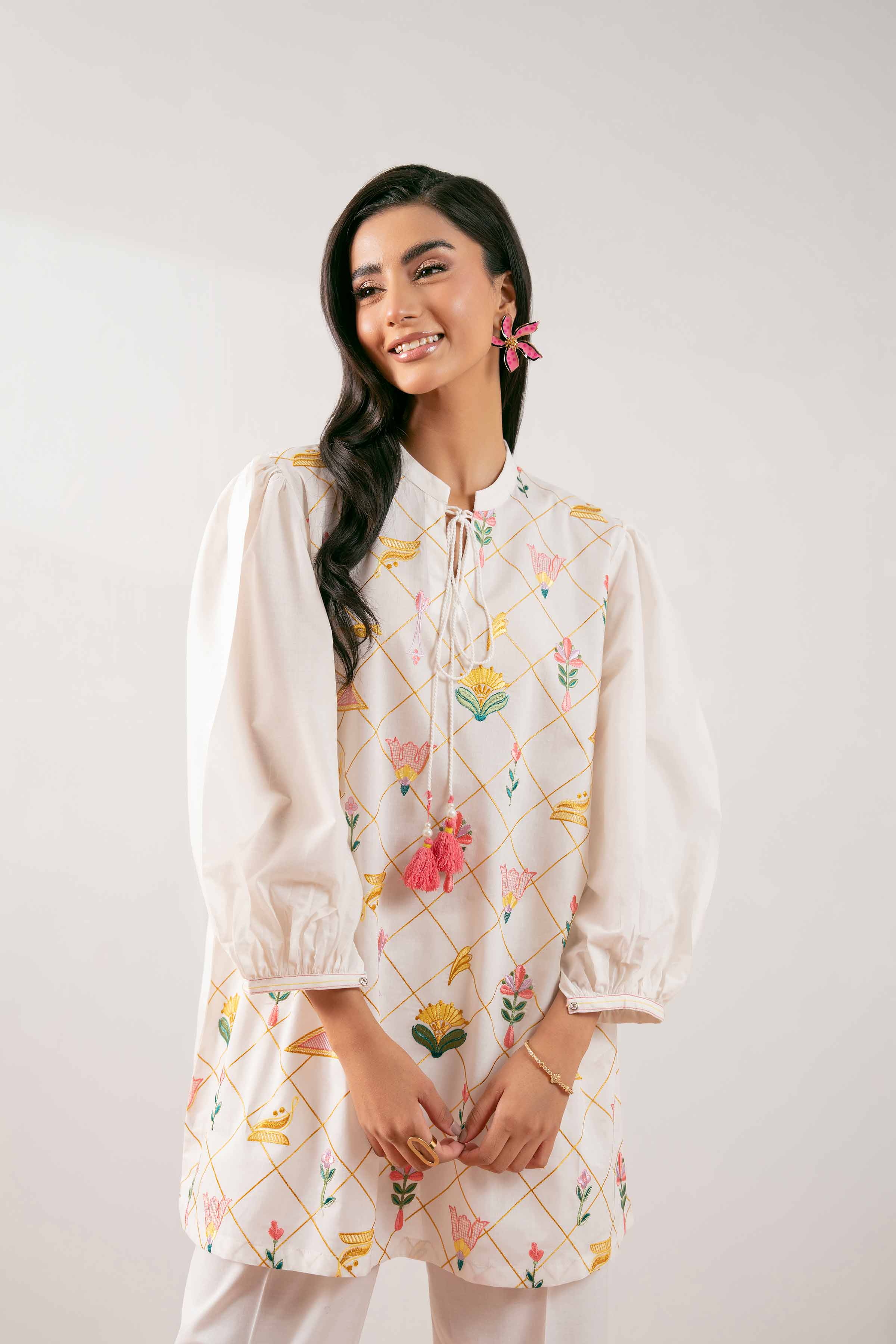 NishatUK - White Embroidered Cambric 1-piece ready to wear Tunic