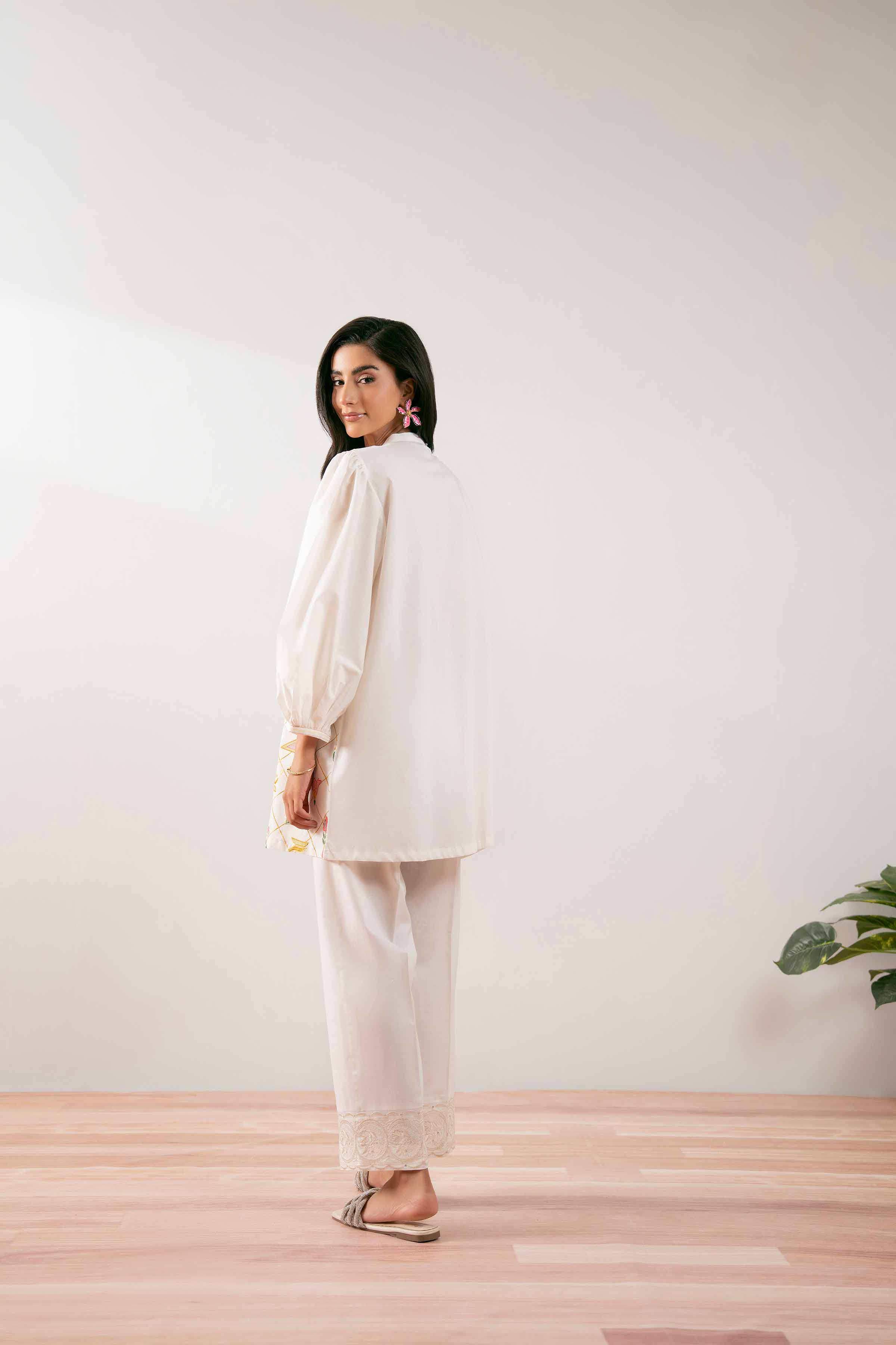 NishatUK - White Embroidered Cambric 1-piece ready to wear Tunic