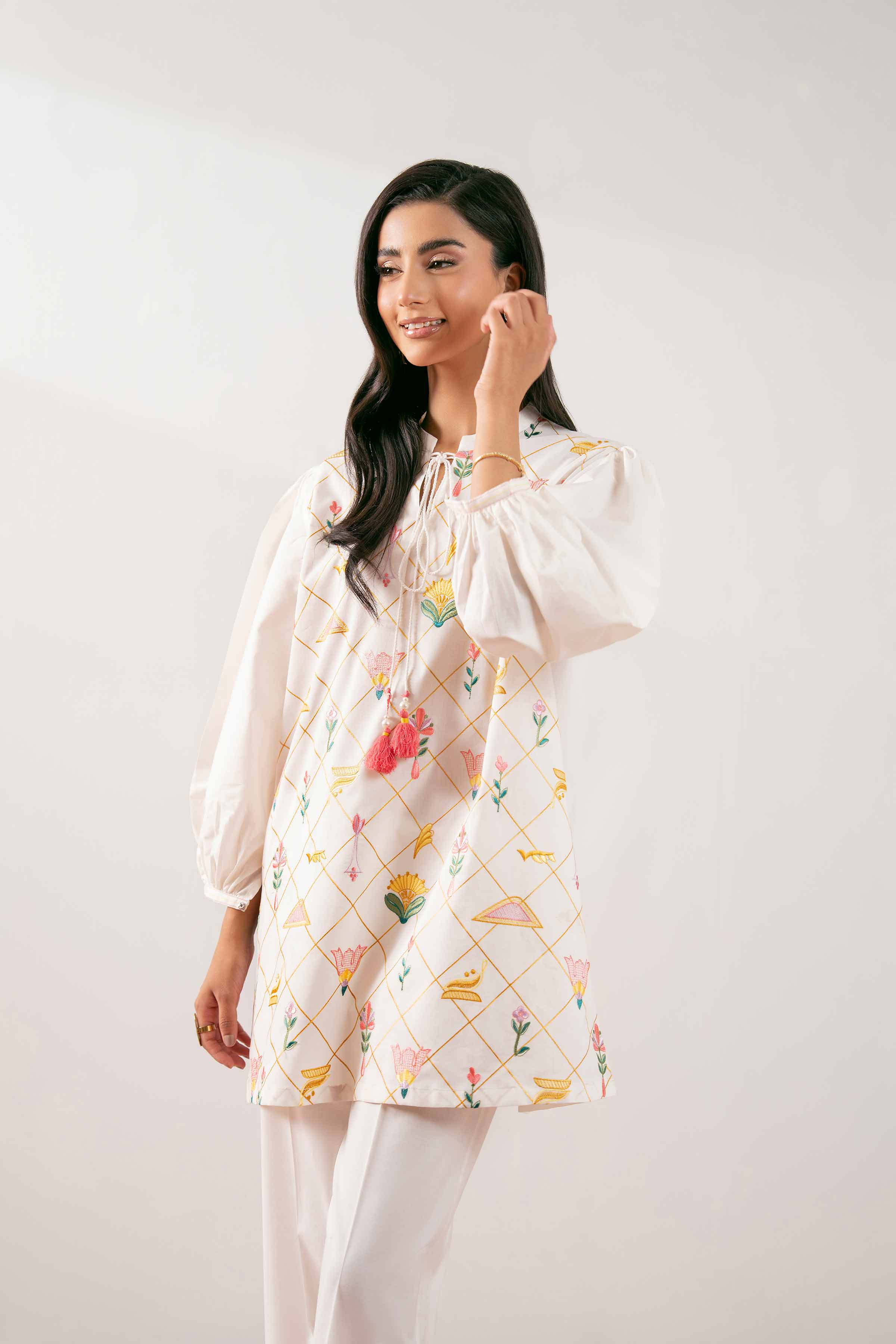 NishatUK - White Embroidered Cambric 1-piece ready to wear Tunic