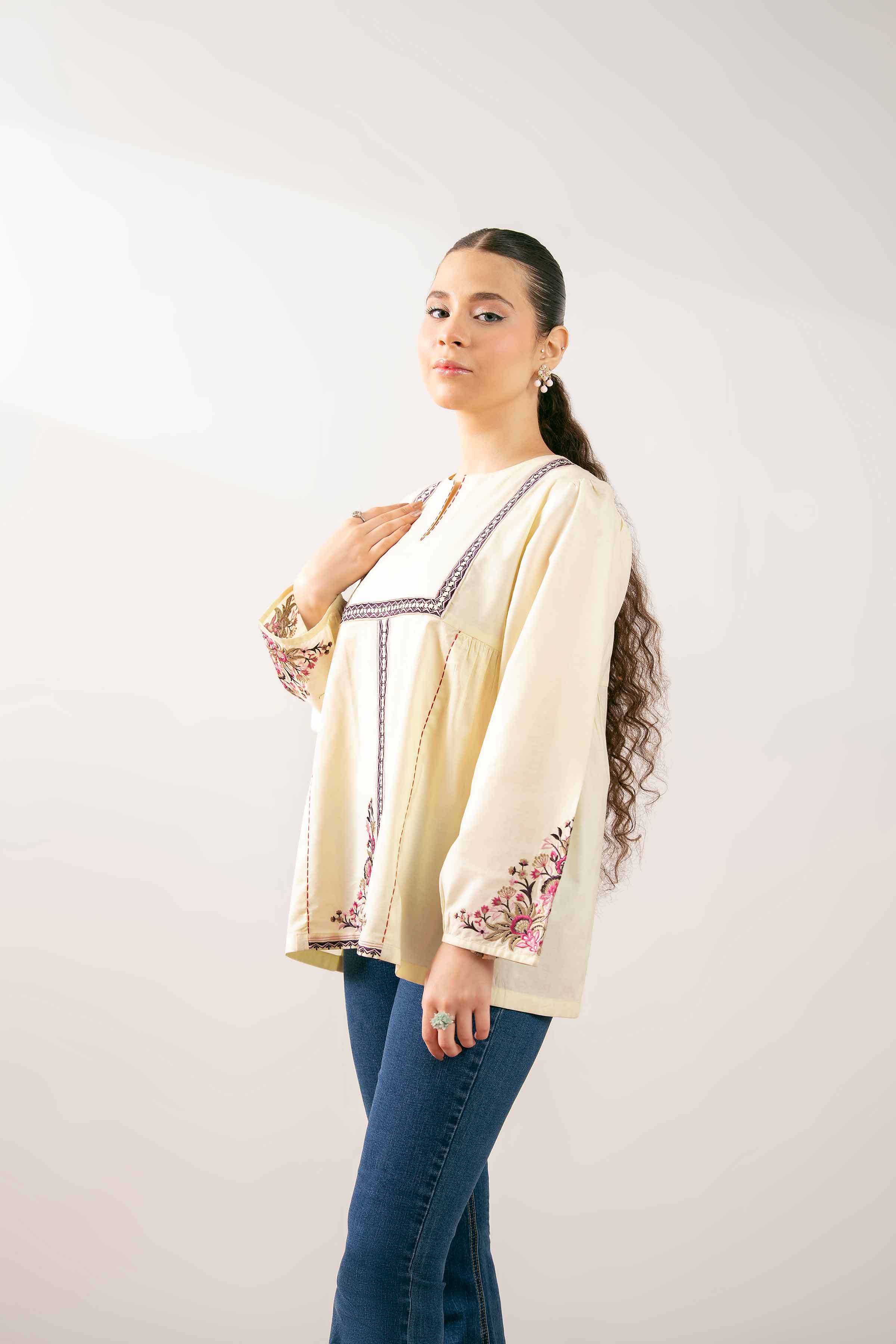 NishatUK - Yellow Embroidered Cambric 1-piece ready to wear Tunic