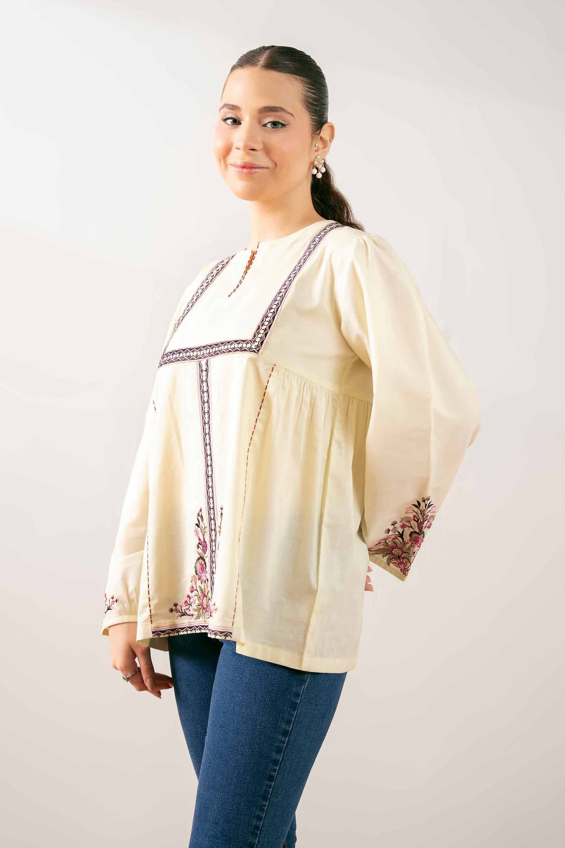 NishatUK - Yellow Embroidered Cambric 1-piece ready to wear Tunic