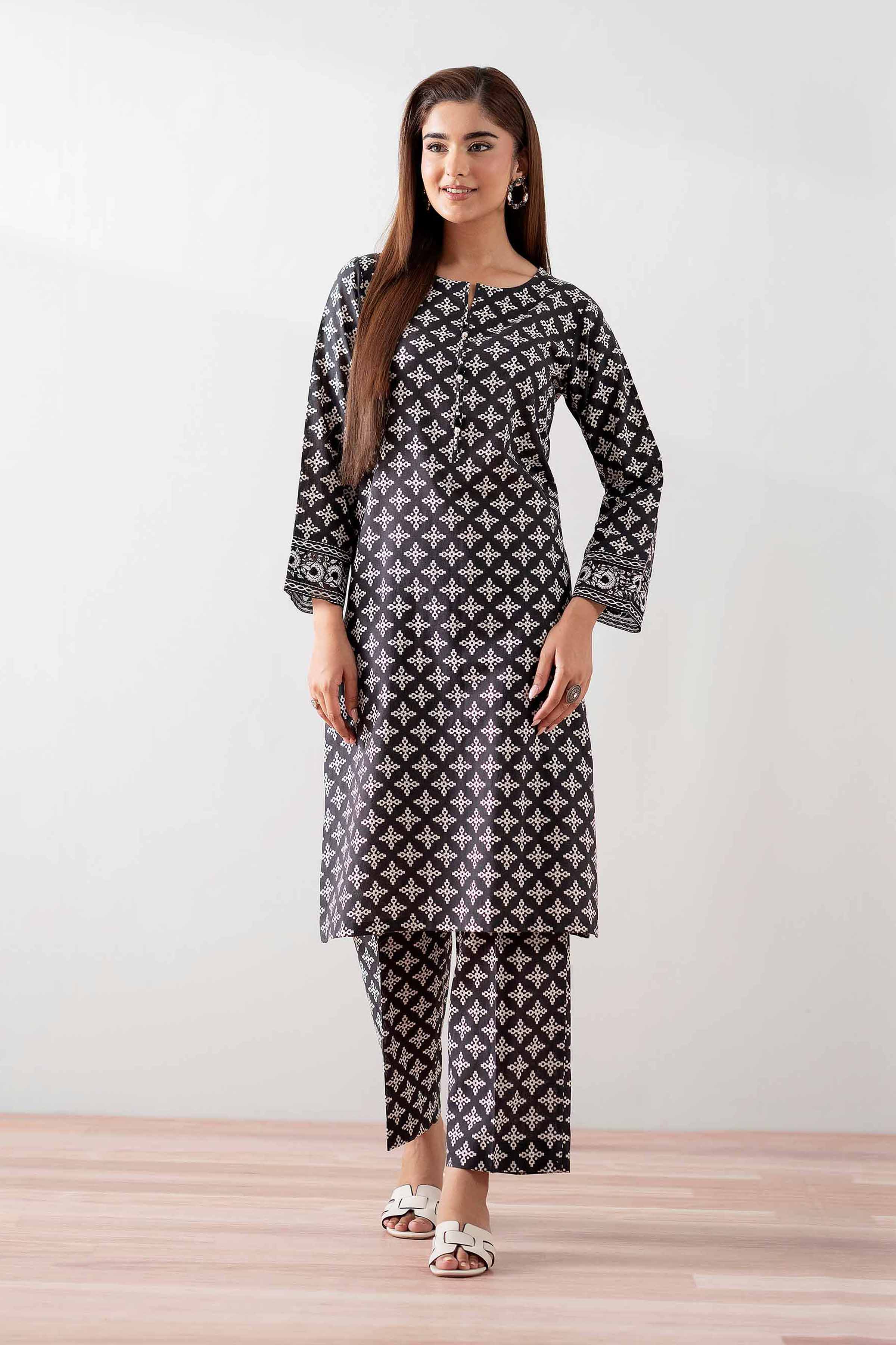 NishatUK - Black Embroidered Cambric 2-piece ready to wear Dress