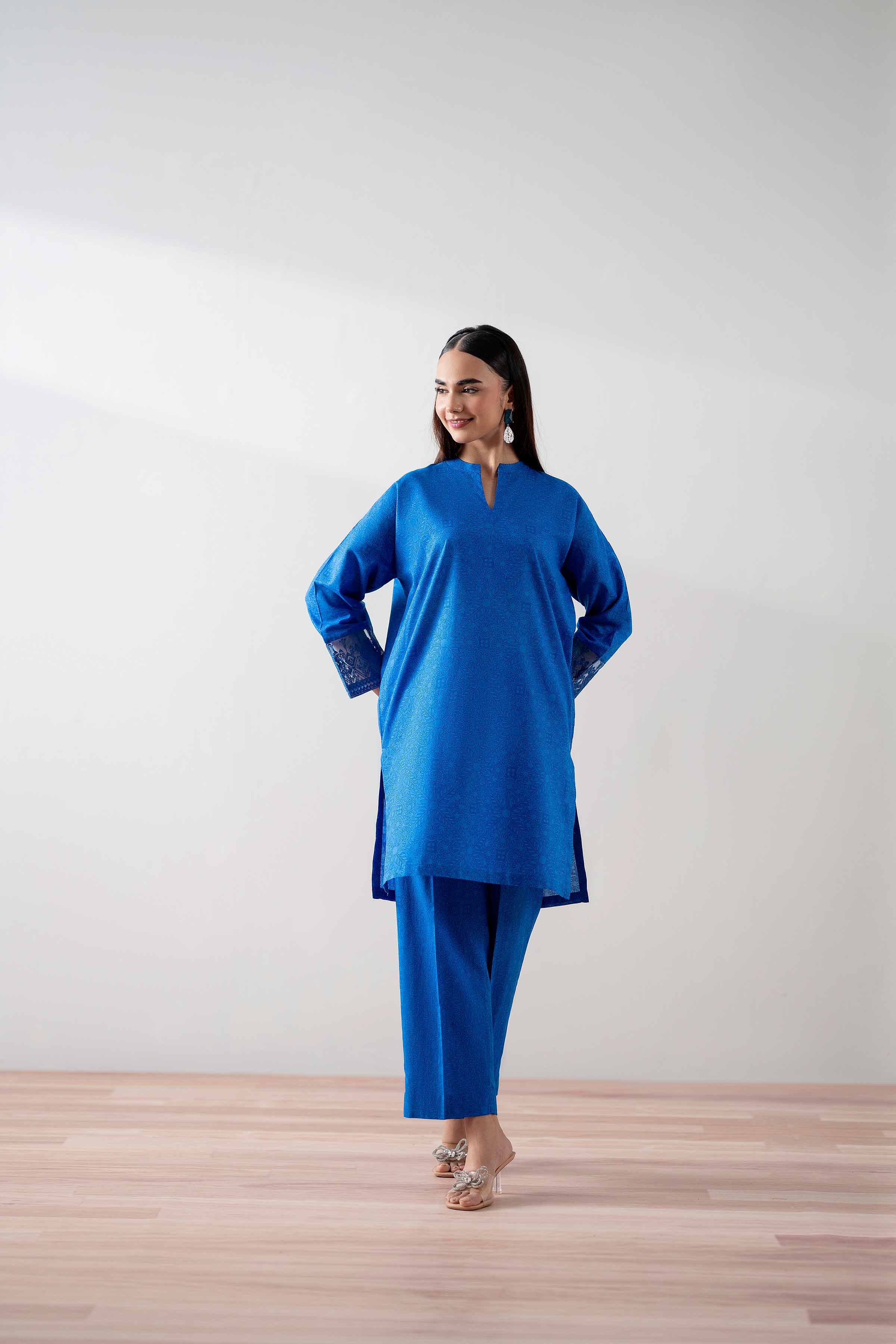 NishatUK - Blue Embroidered Cambric 2-piece ready to wear Dress