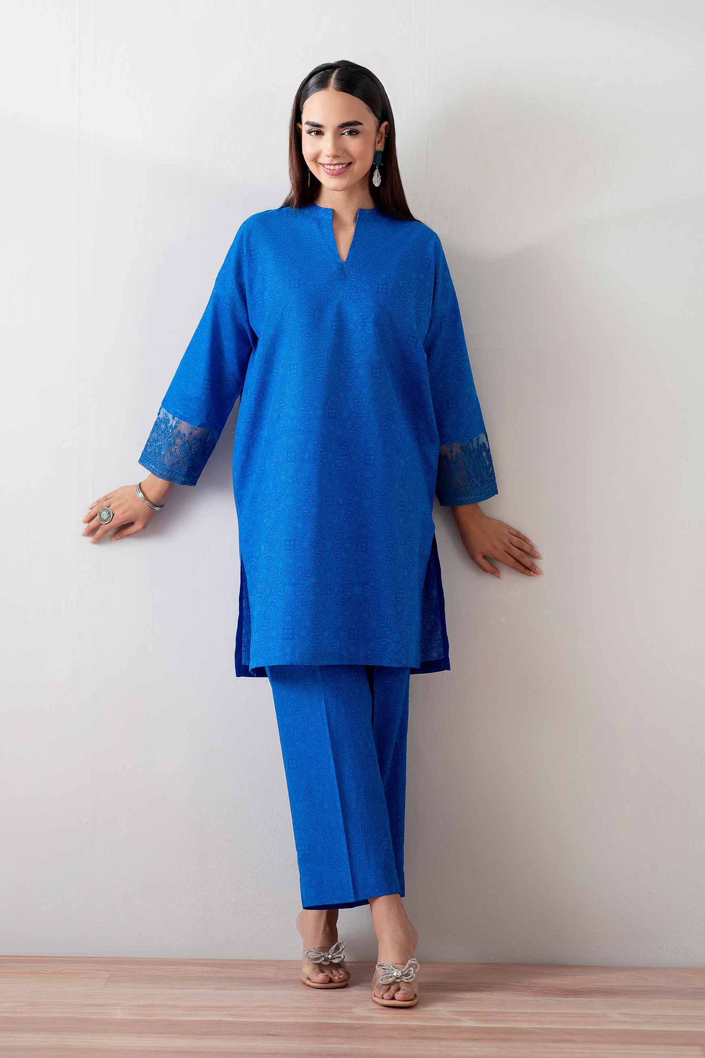 NishatUK - Blue Embroidered Cambric 2-piece ready to wear Dress