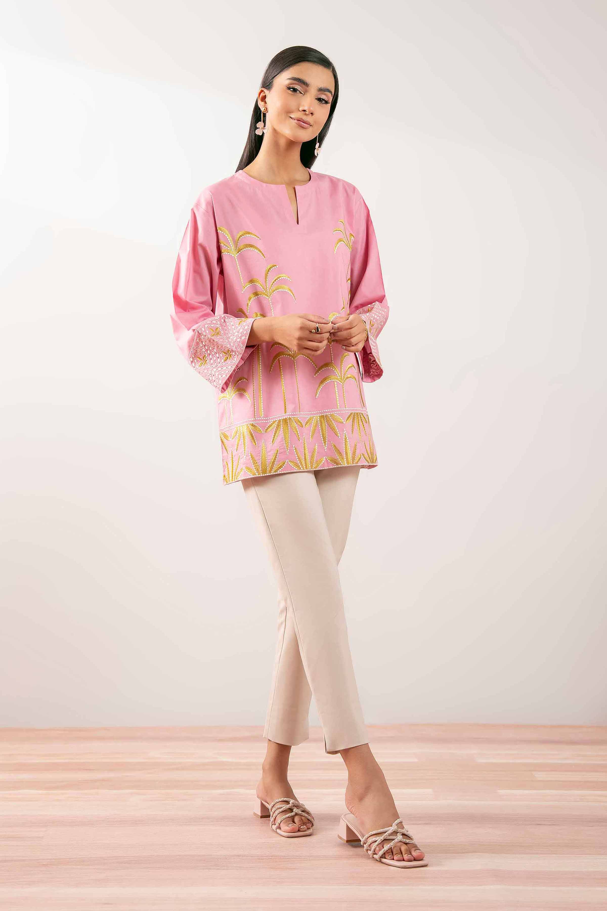 NishatUK - Pink Embroidered Cambric 1-piece ready to wear Tunic