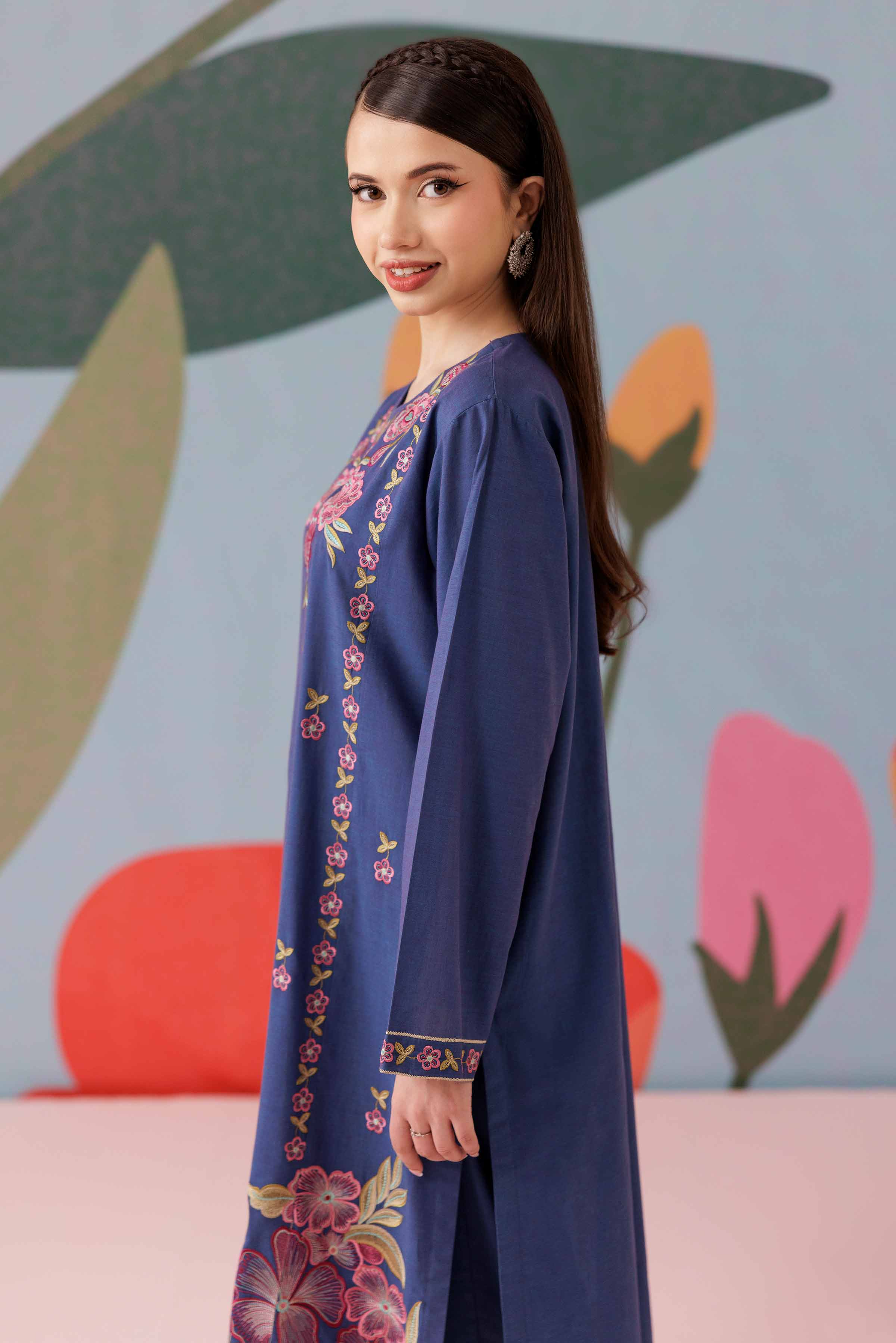 NishatUK - Blue Embroidered Yarn Dyed 2-piece ready to wear Dress