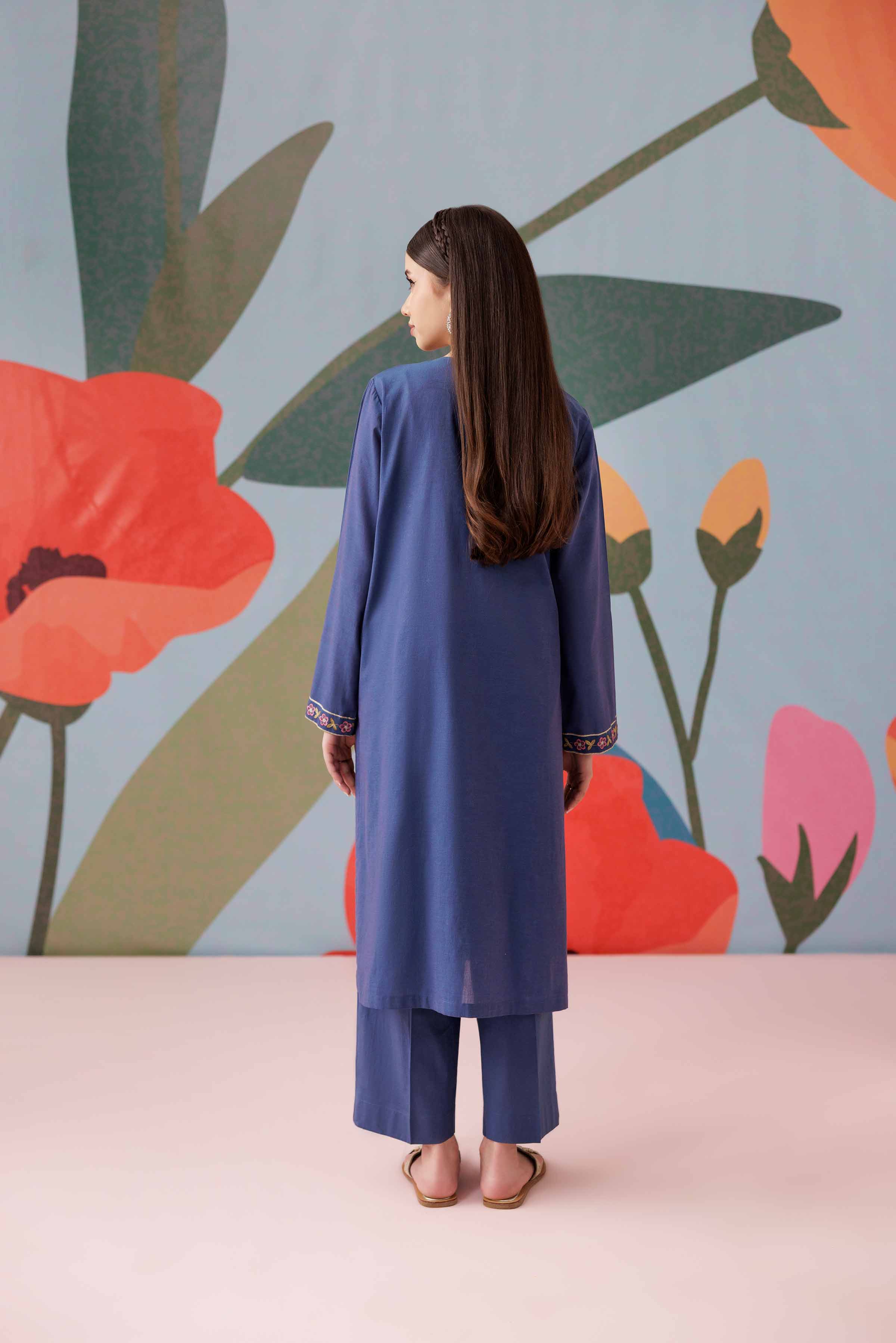NishatUK - Blue Embroidered Yarn Dyed 2-piece ready to wear Dress