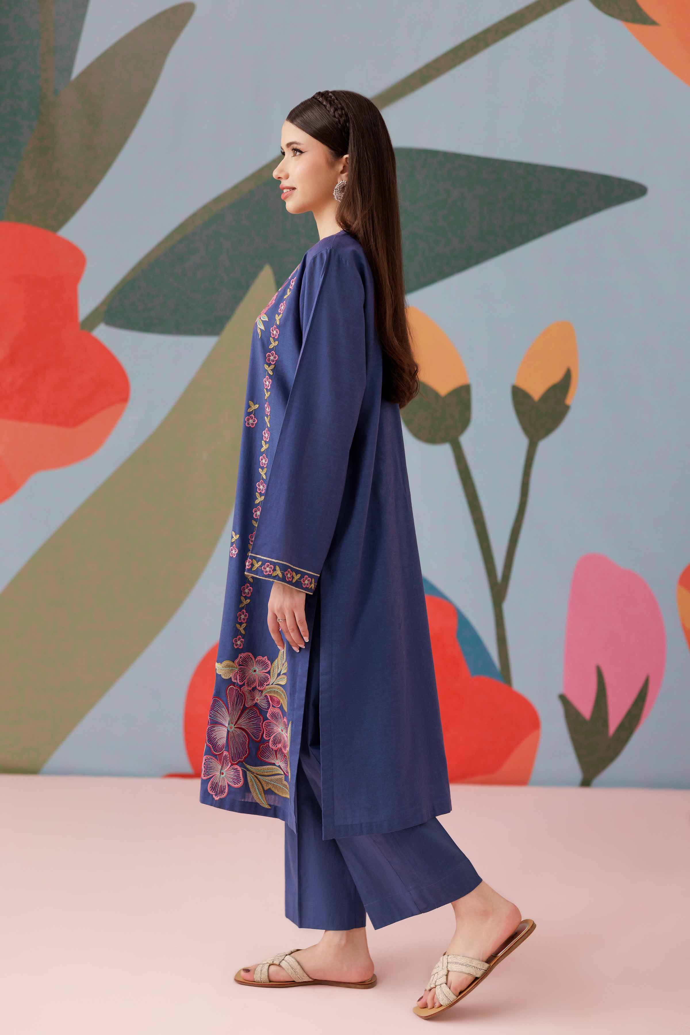 NishatUK - Blue Embroidered Yarn Dyed 2-piece ready to wear Dress
