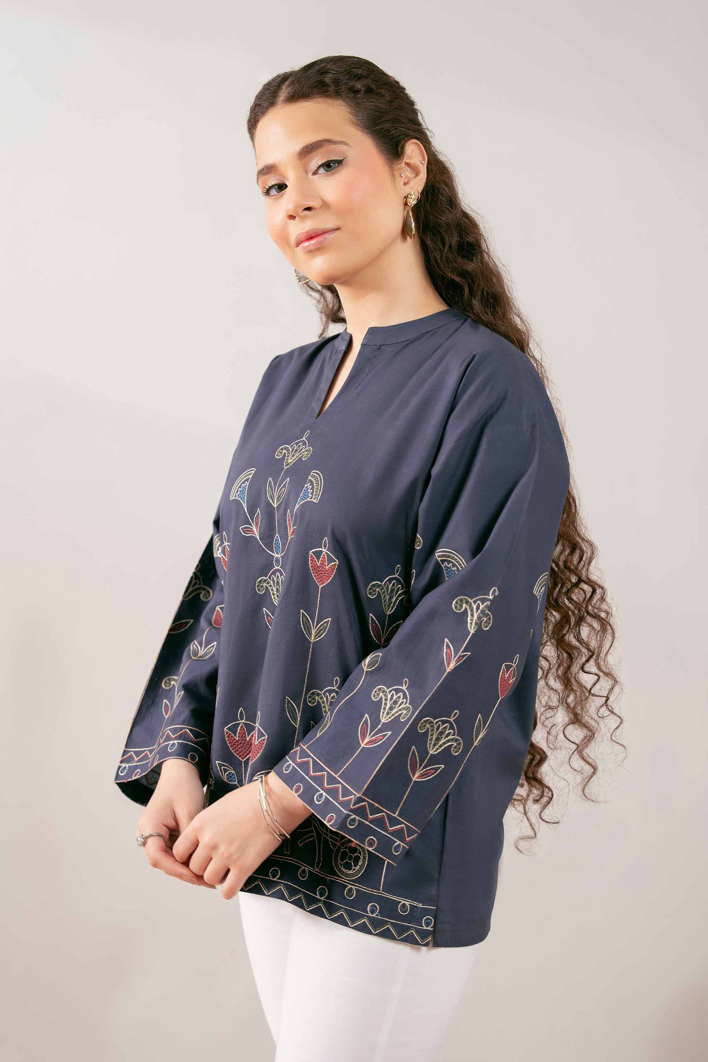 NishatUK - Blue Embroidered Cambric 1-piece ready to wear Tunic