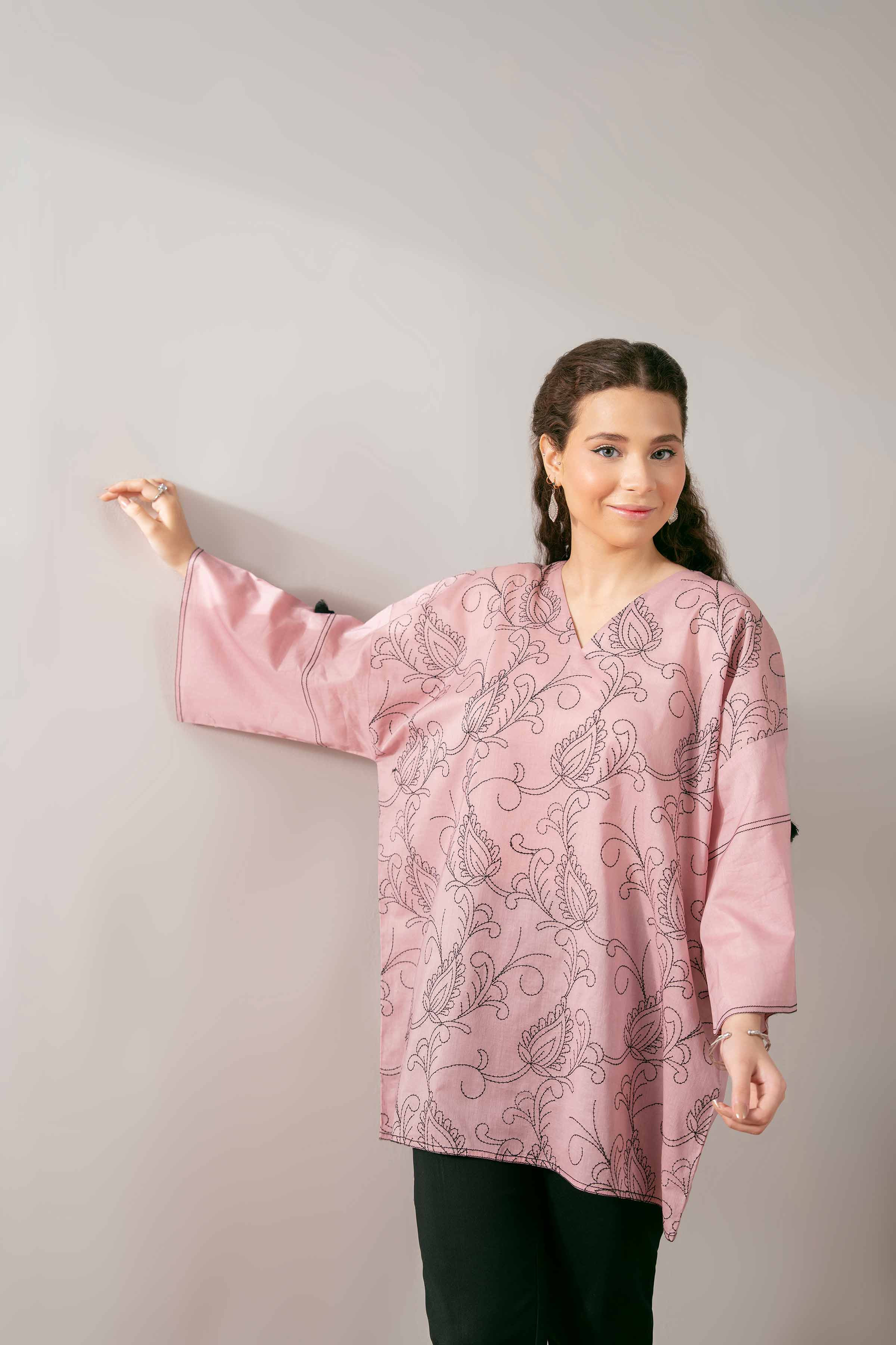 NishatUK - Pink Embroidered Cambric 1-piece ready to wear Tunic