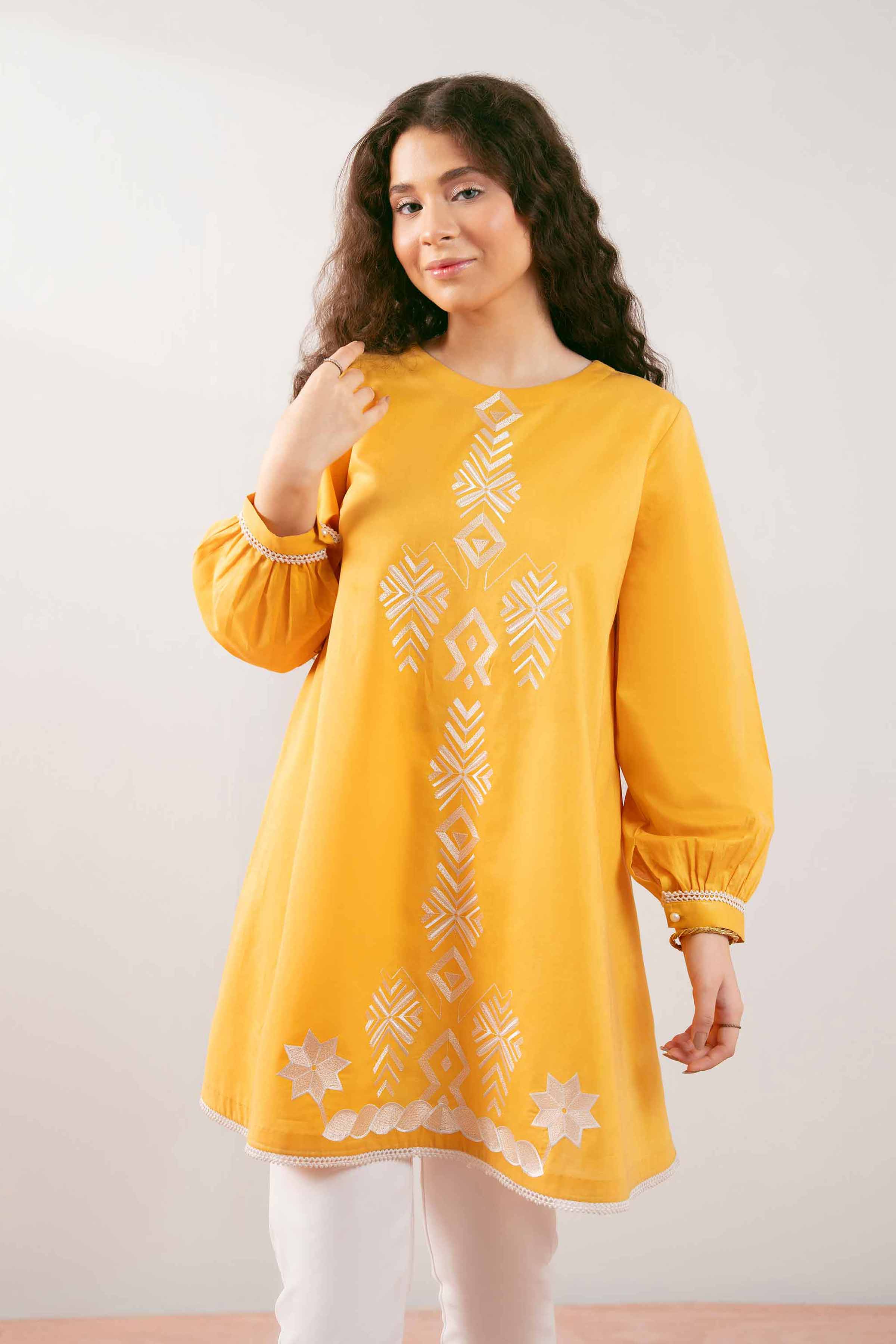 NishatUK - Yellow Embroidered Cambric 1-piece ready to wear Tunic