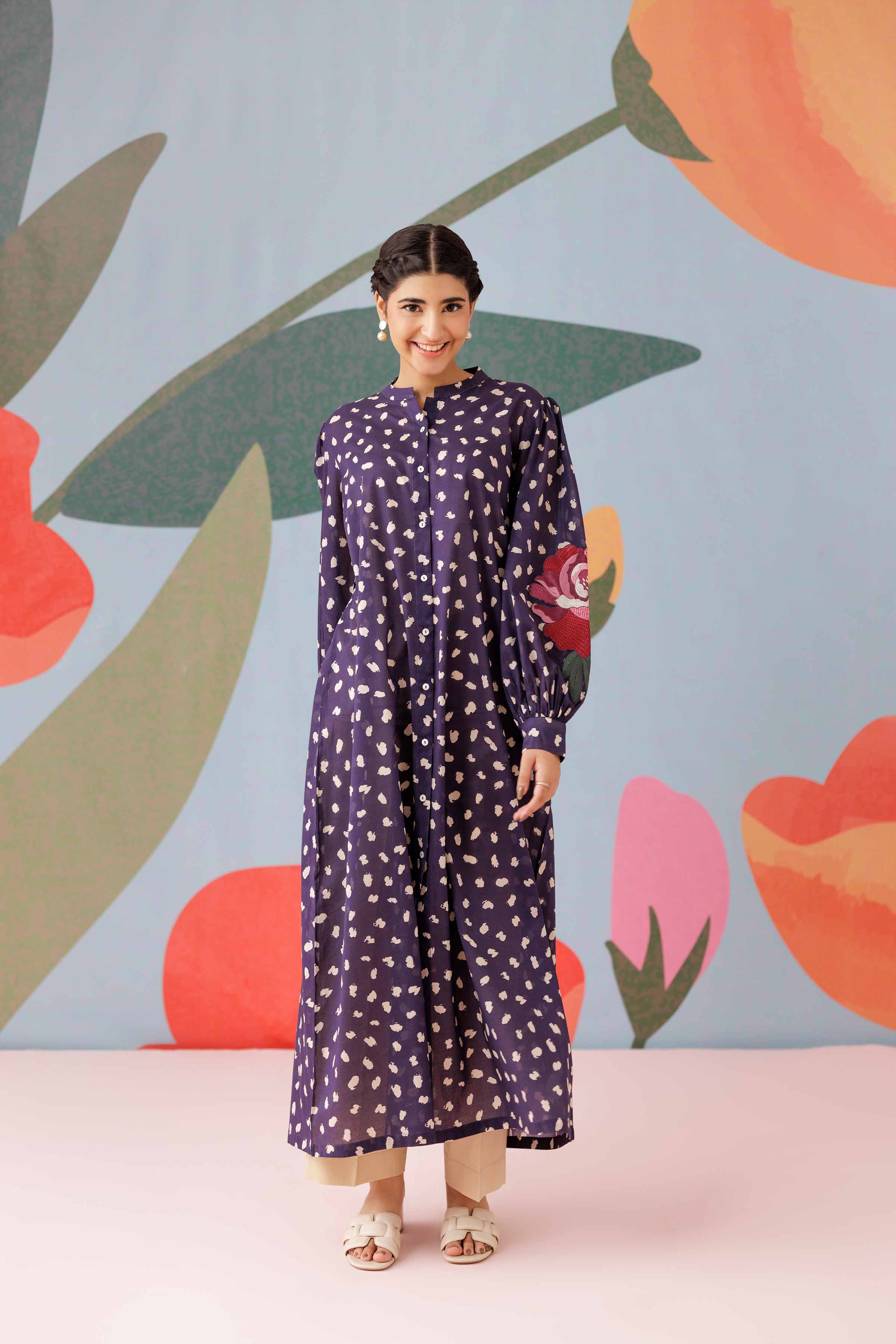 NishatUK - Blue Embroidered Lawn 1-piece ready to wear Shirt