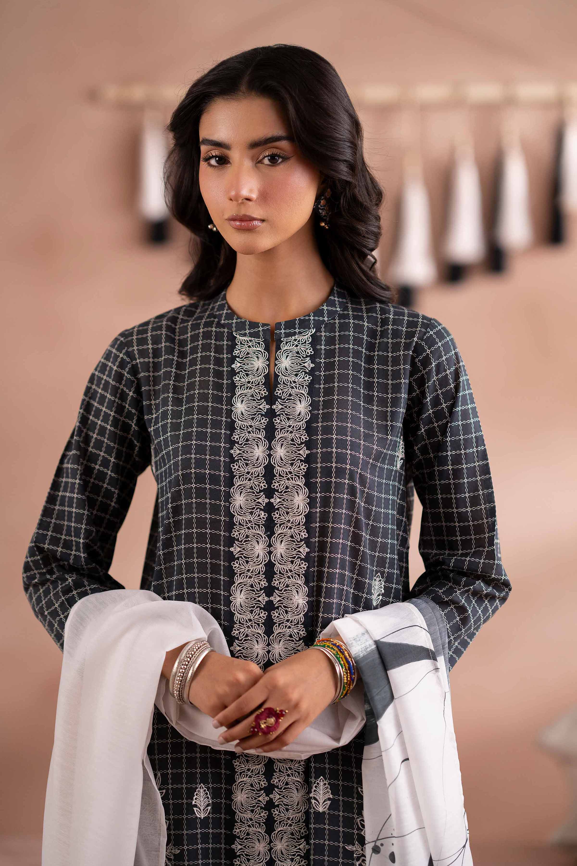 NishatUK - Black Embroidered Lawn 2-piece ready to wear Dress