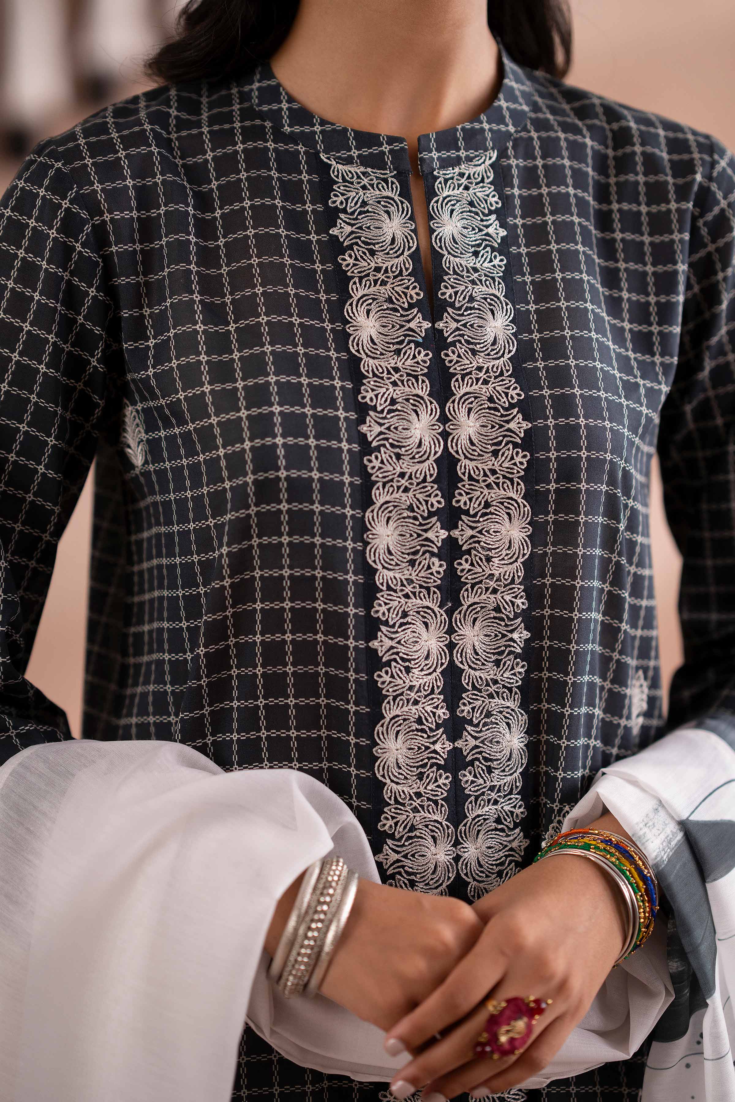 NishatUK - Black Embroidered Lawn 2-piece ready to wear Dress