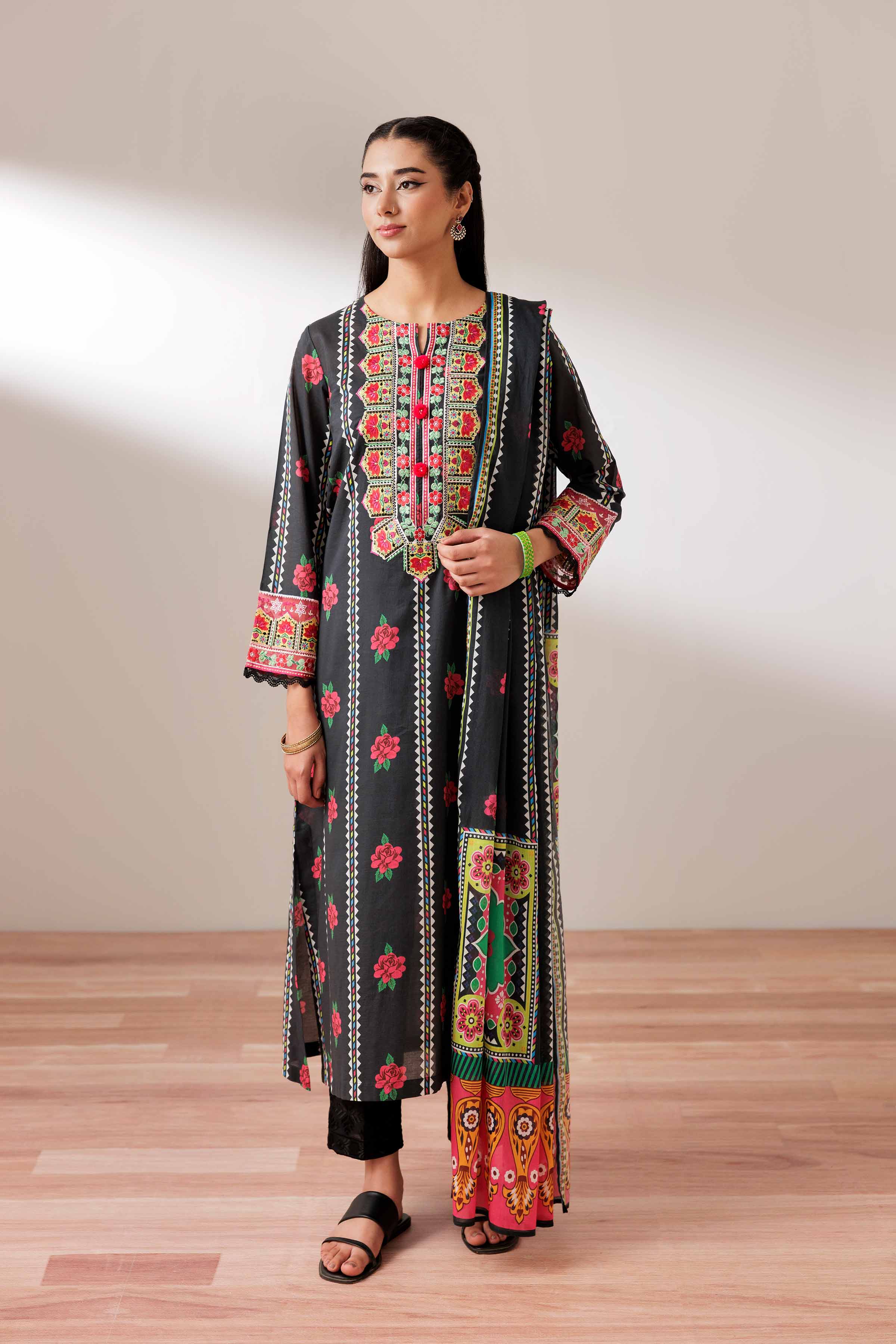 NishatUK - Black Embroidered Lawn 2-piece ready to wear Dress