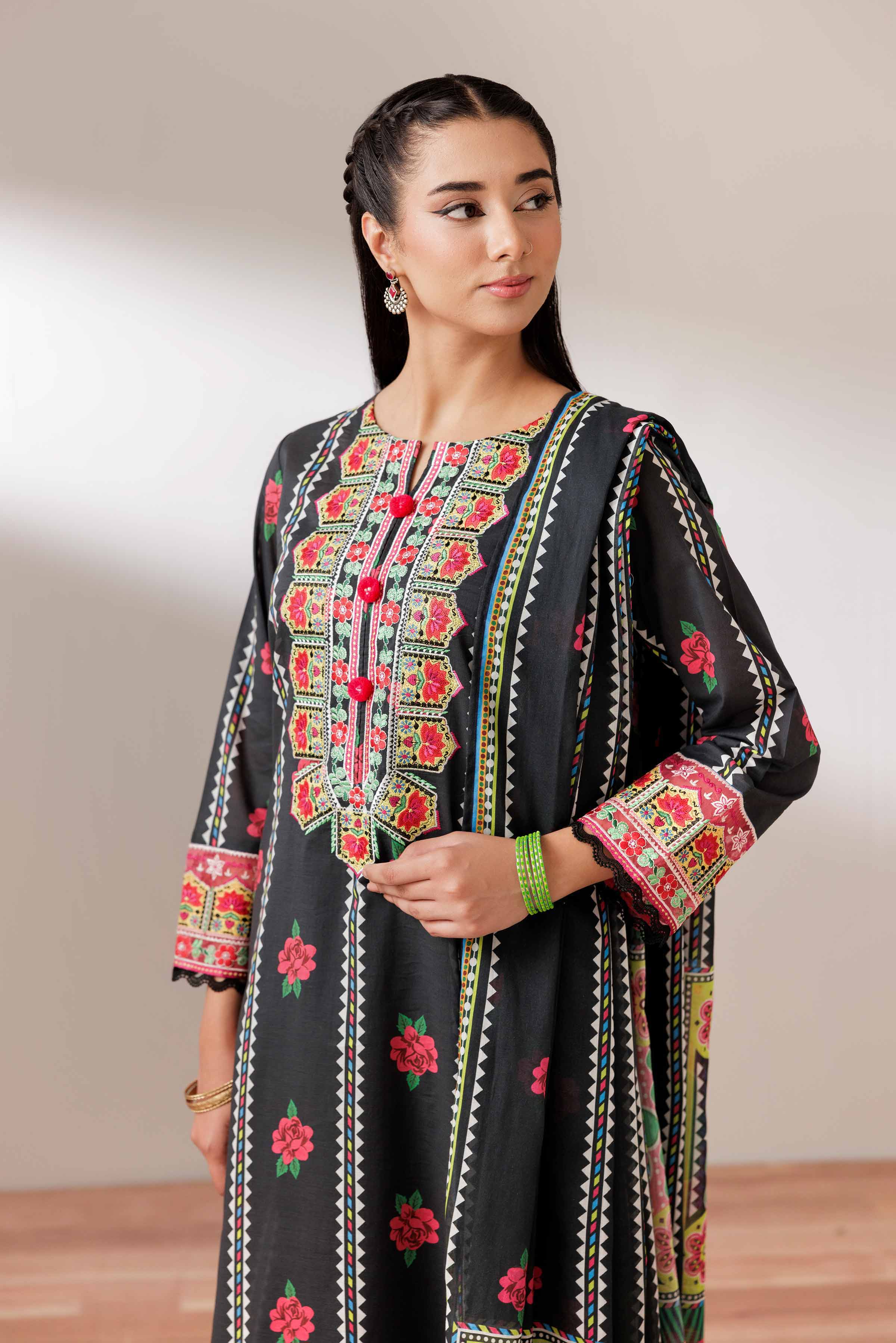 NishatUK - Black Embroidered Lawn 2-piece ready to wear Dress