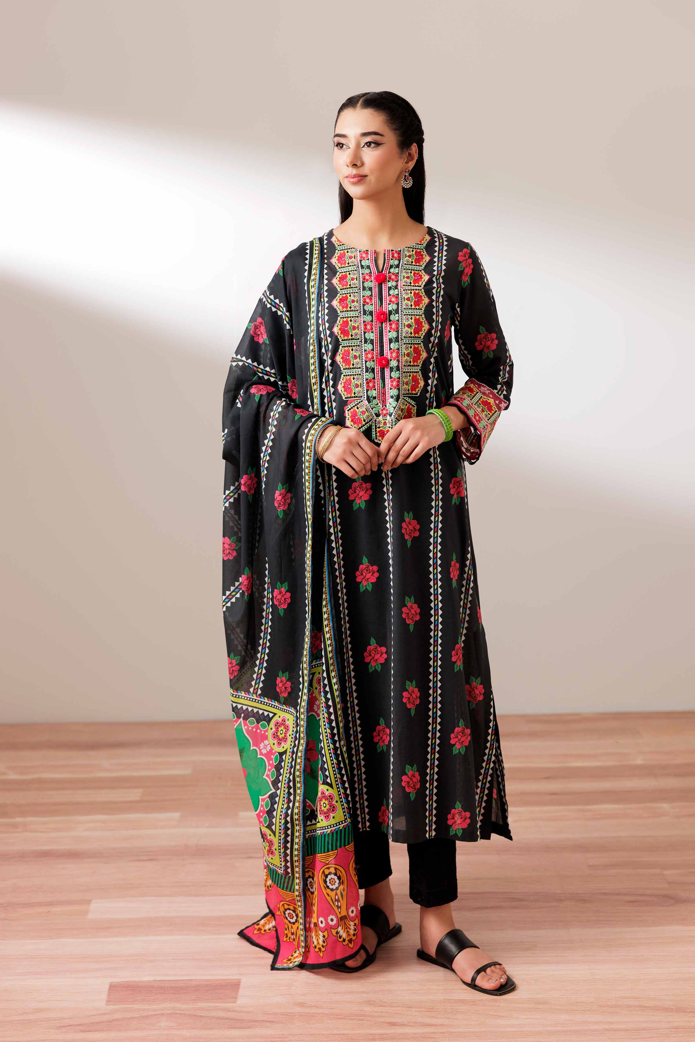 NishatUK - Black Embroidered Lawn 2-piece ready to wear Dress