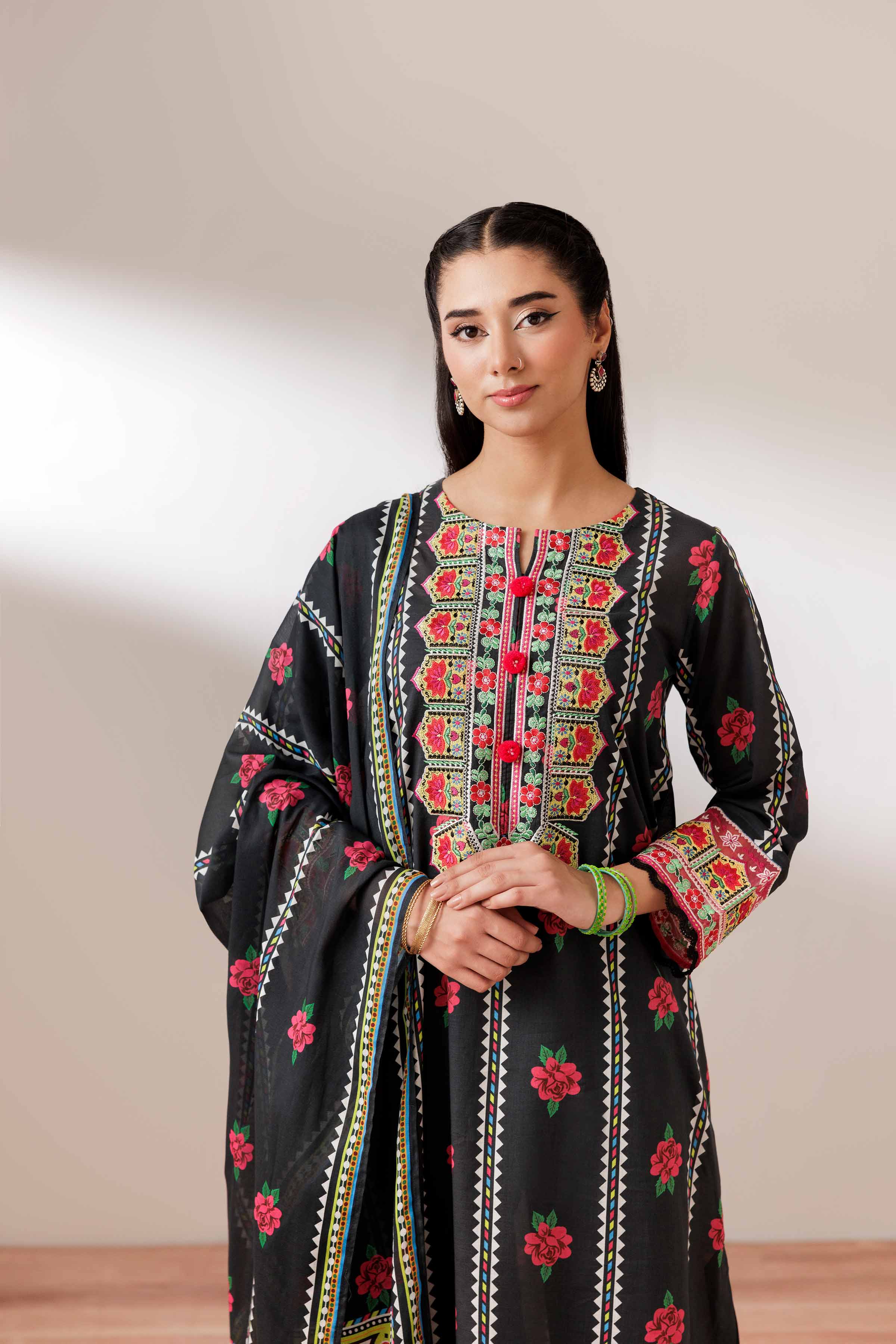 NishatUK - Black Embroidered Lawn 2-piece ready to wear Dress