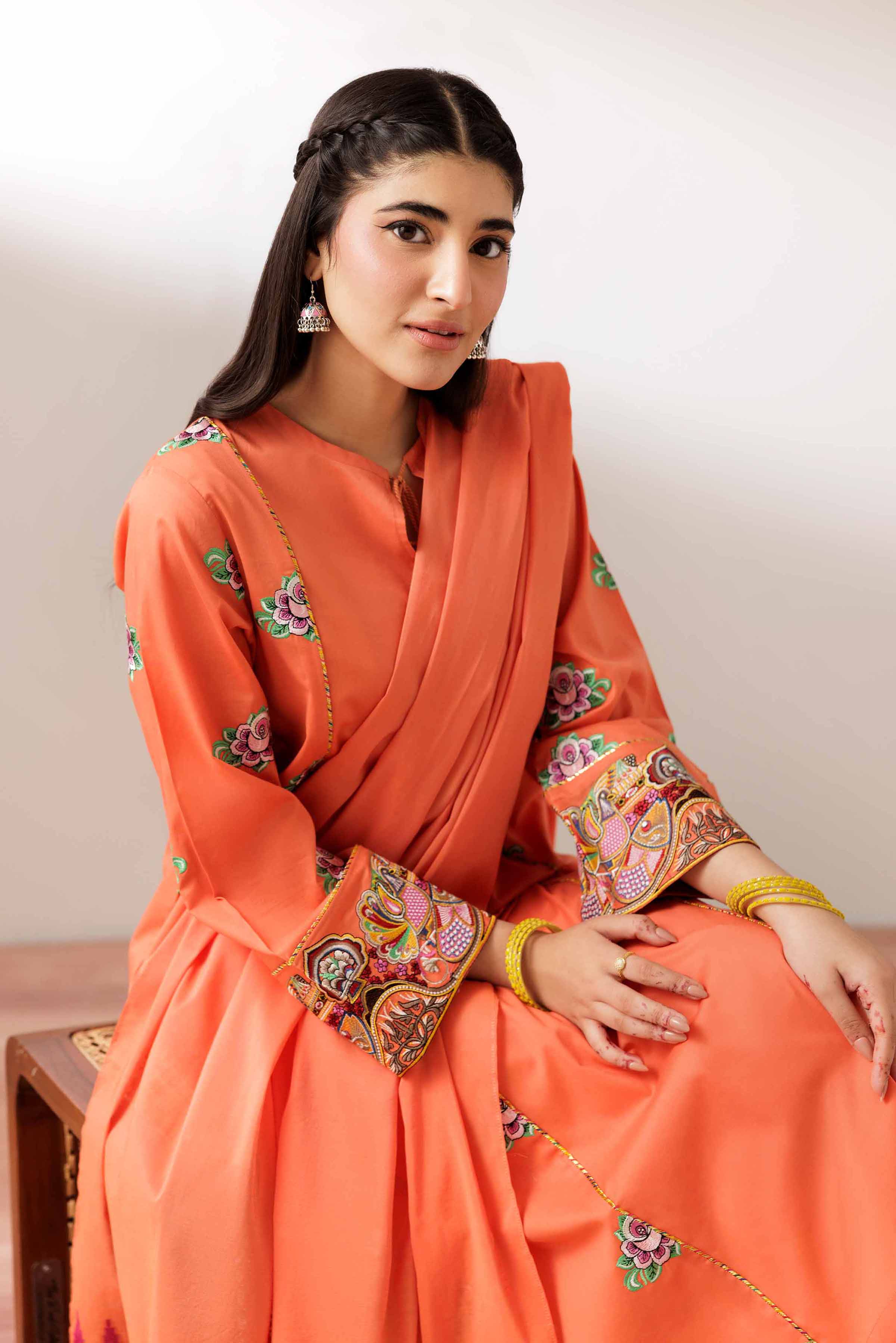 NishatUK - Orange Embroidered Cambric 2-piece ready to wear Dress