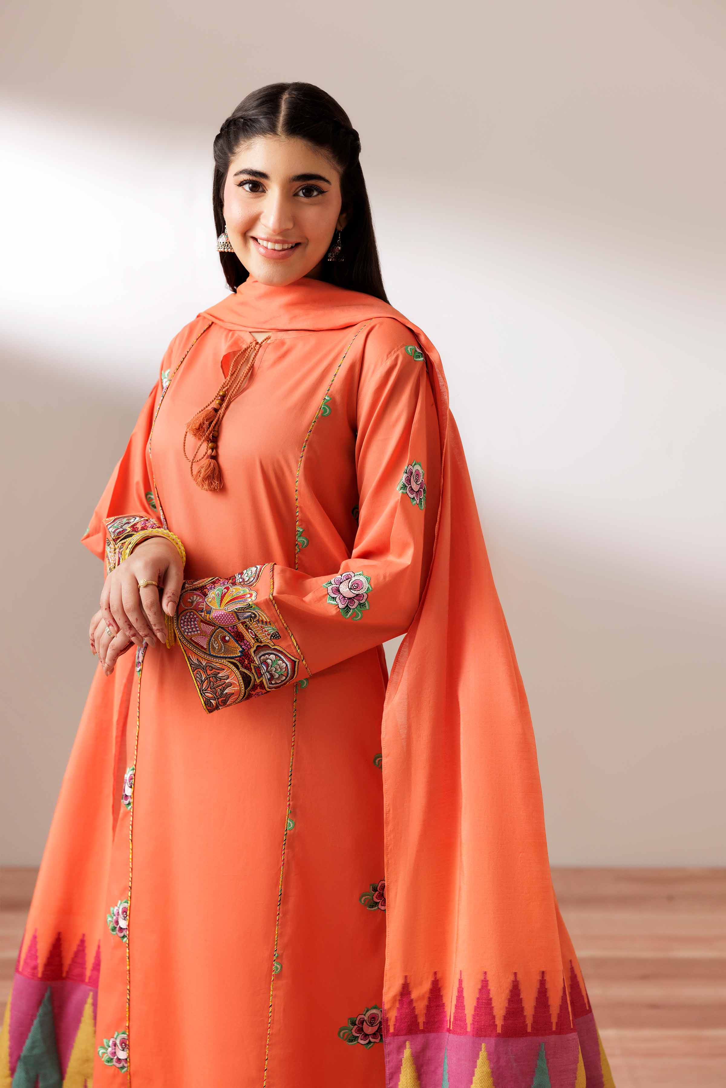 NishatUK - Orange Embroidered Cambric 2-piece ready to wear Dress