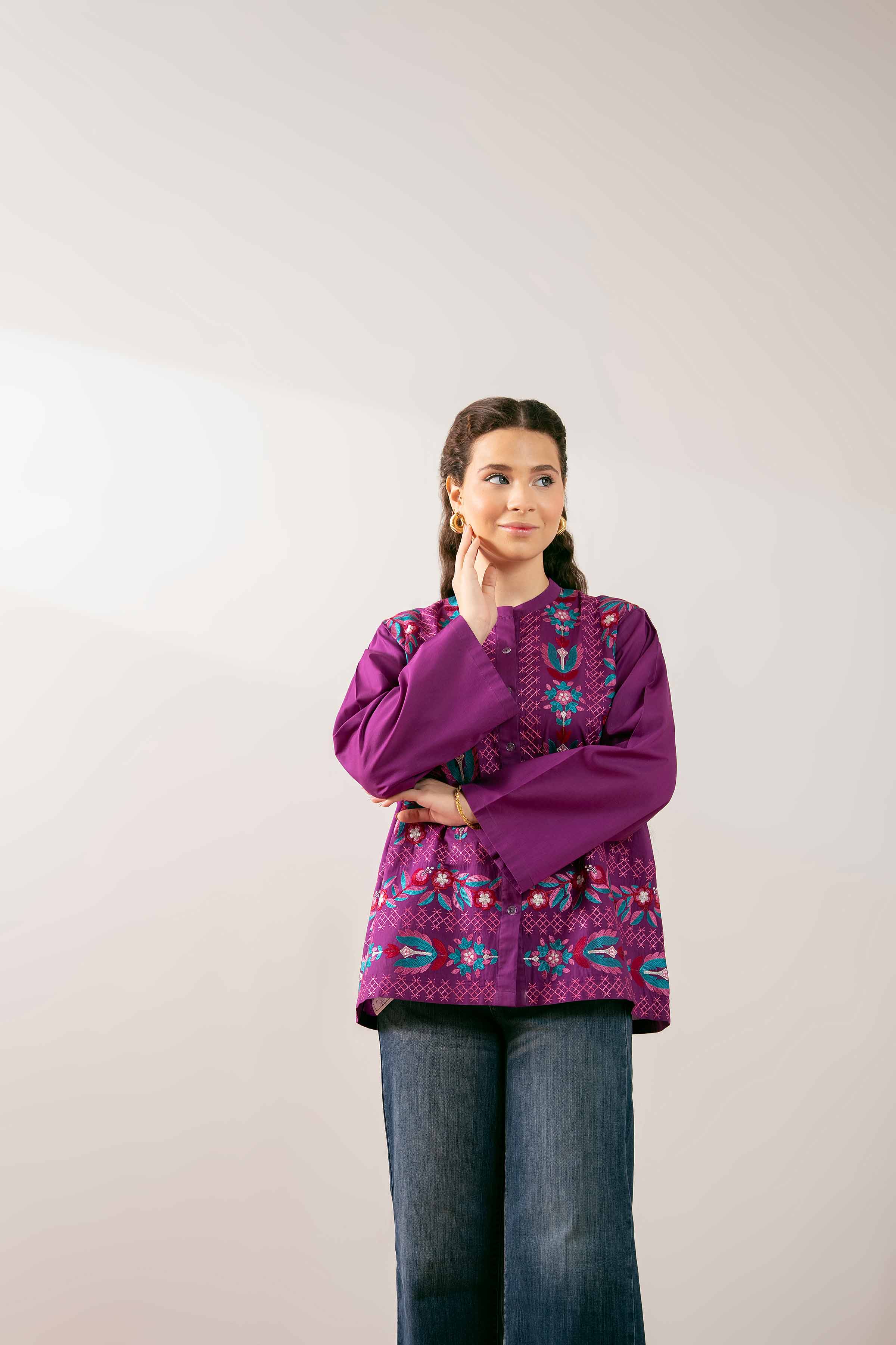 NishatUK - Purple Embroidered Cambric 1-piece ready to wear Tunic