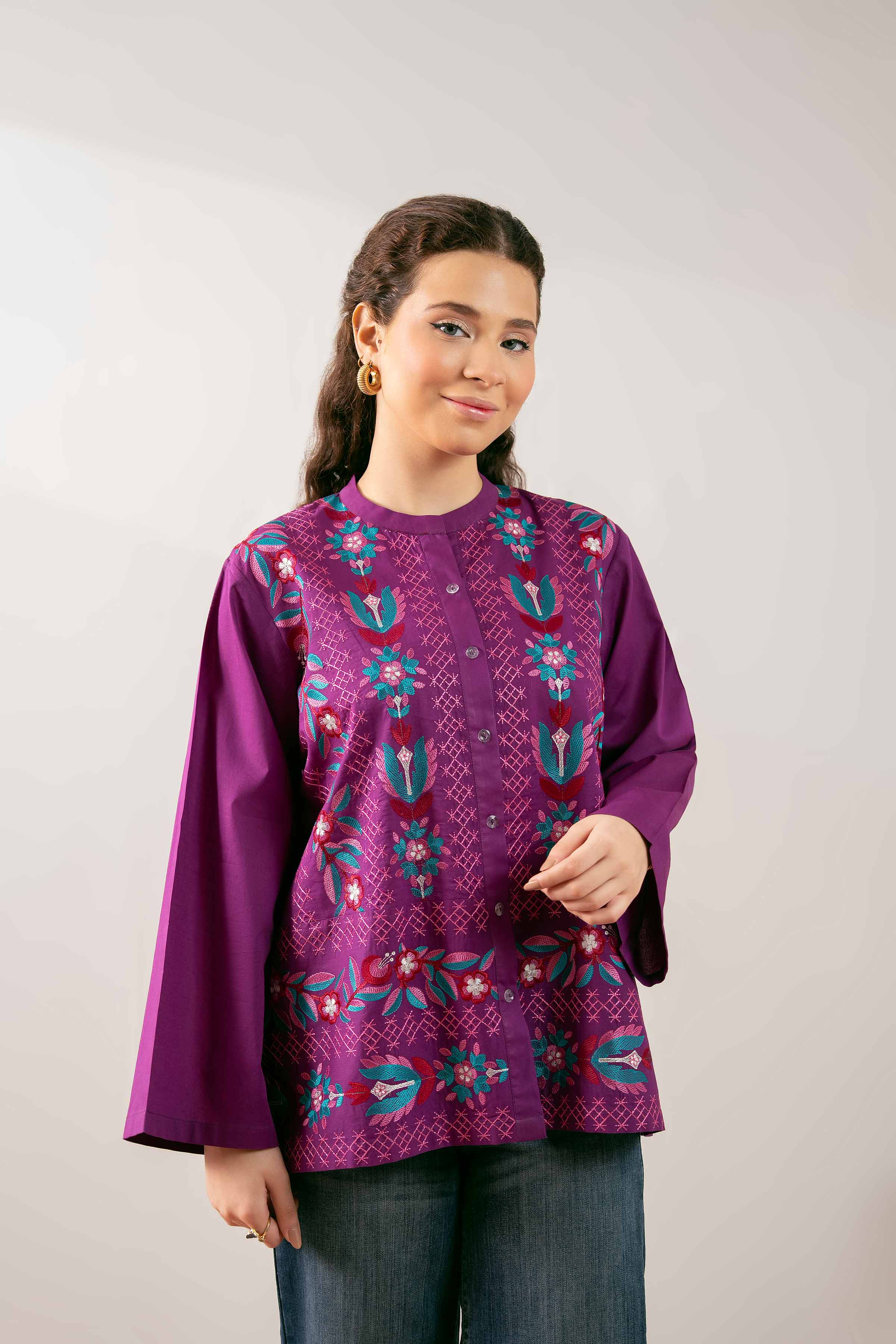 NishatUK - Purple Embroidered Cambric 1-piece ready to wear Tunic