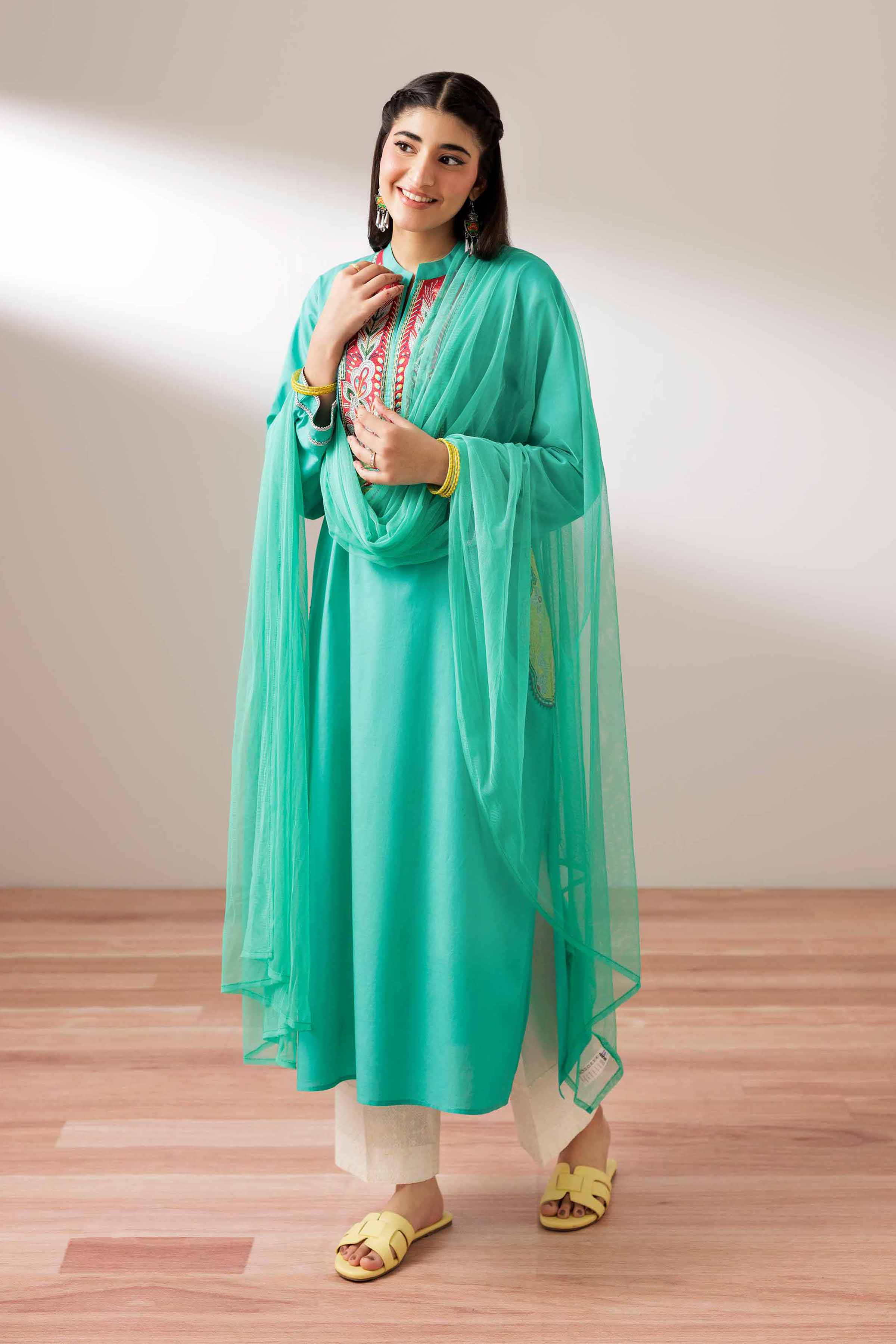 NishatUK - Sea Green Embroidered Cambric 2-piece ready to wear Dress