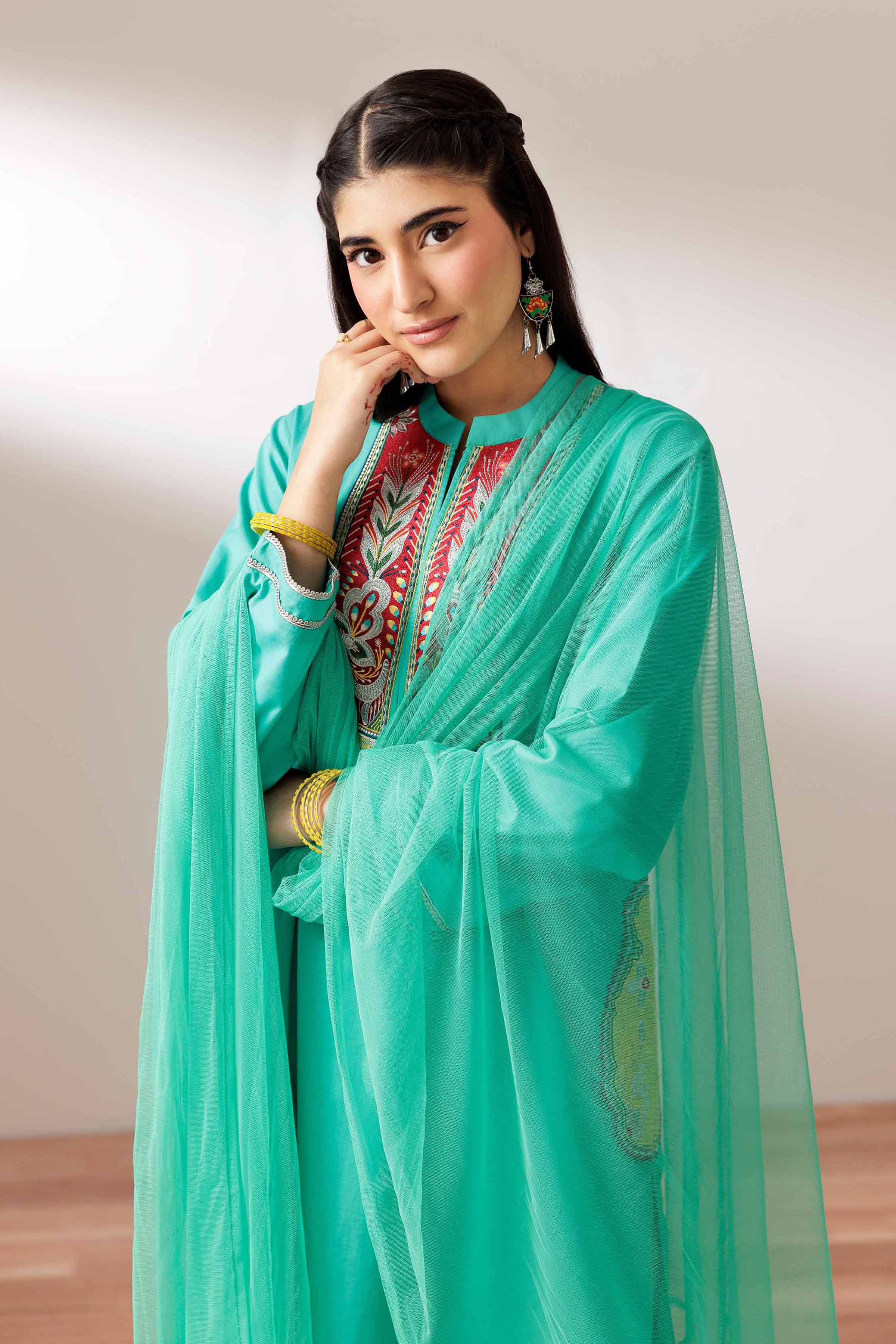 NishatUK - Sea Green Embroidered Cambric 2-piece ready to wear Dress