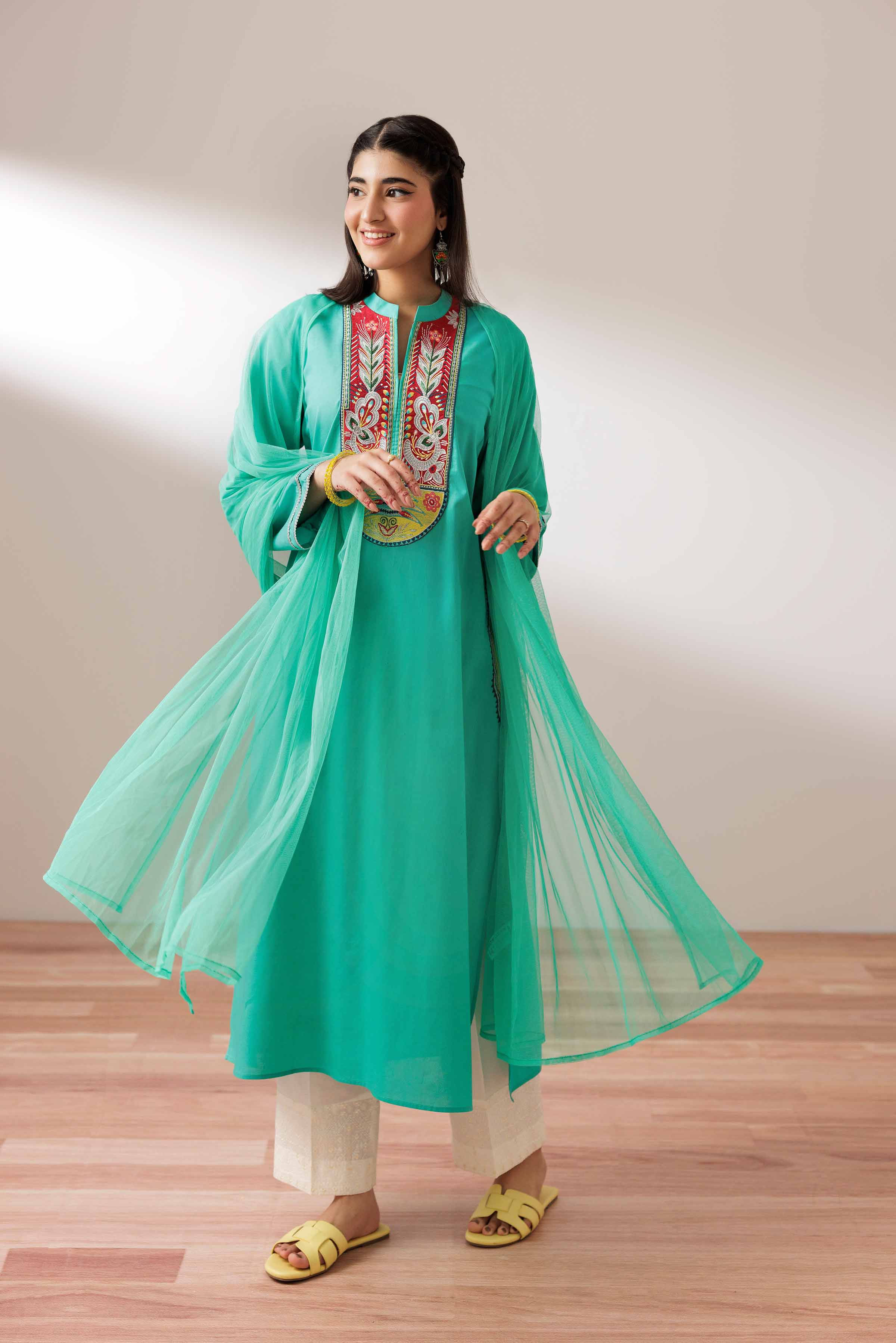 NishatUK - Sea Green Embroidered Cambric 2-piece ready to wear Dress