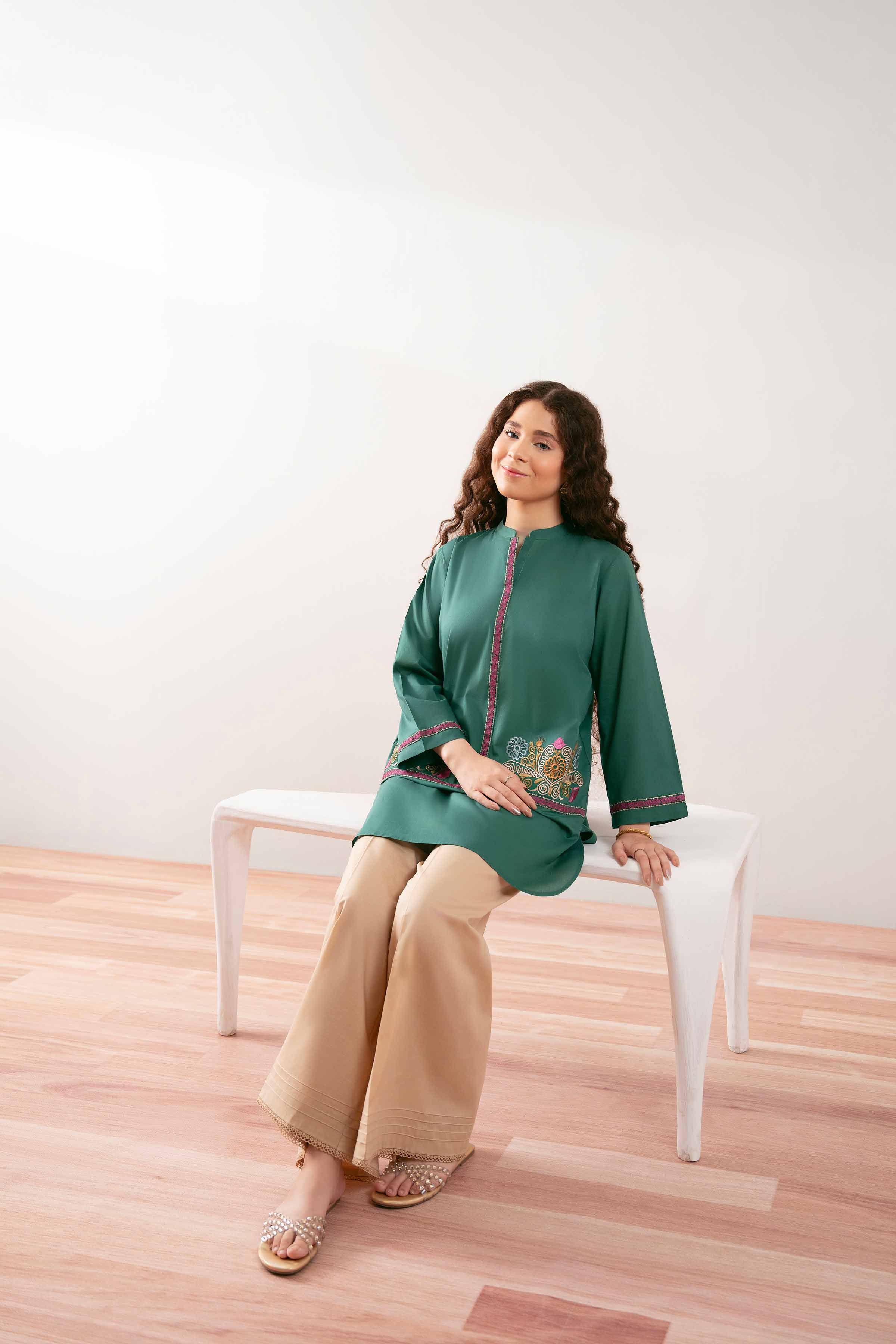 NishatUK - Green Embroidered Cambric 1-piece ready to wear Tunic
