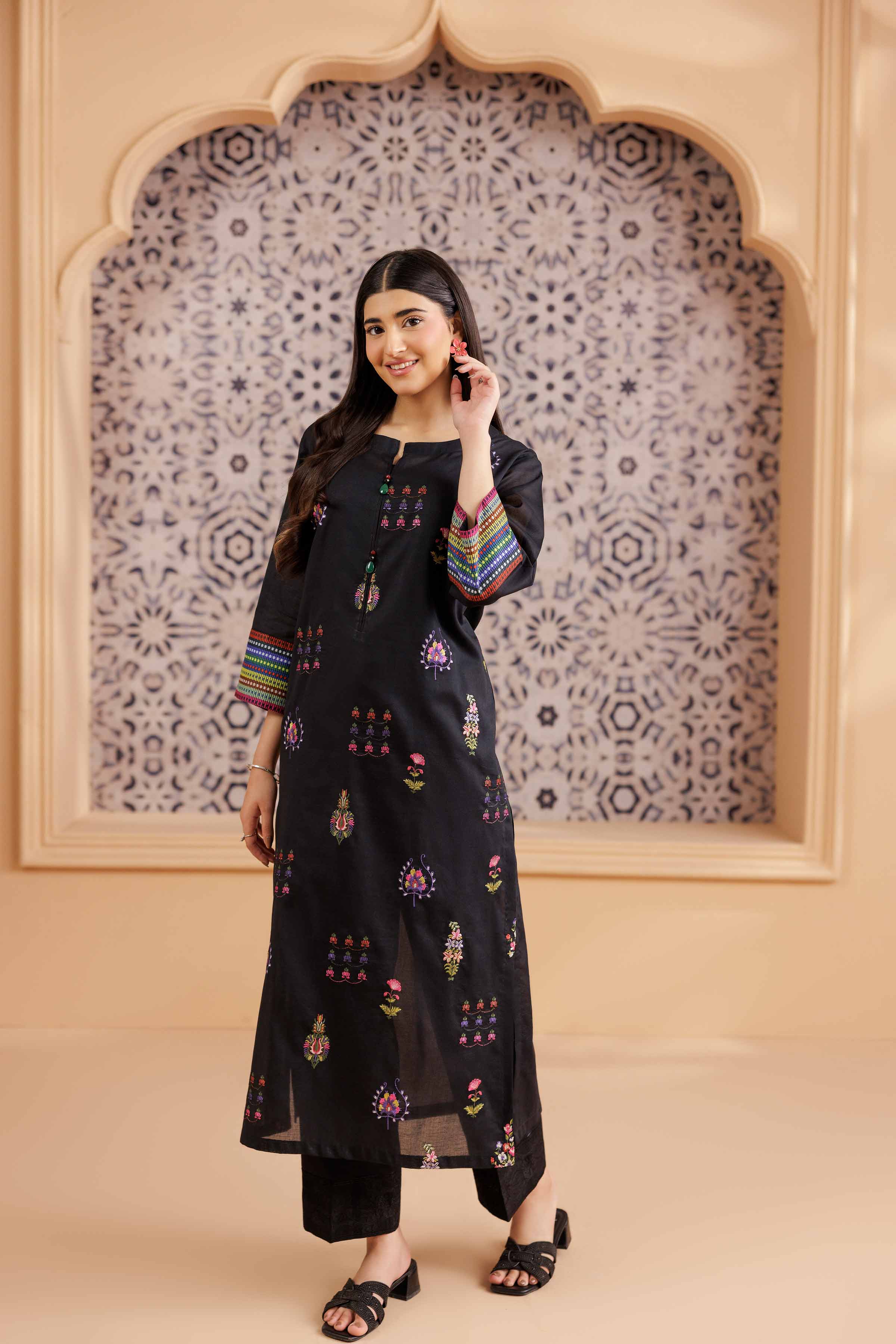 NishatUK - Black Embroidered Lawn 1-piece ready to wear Shirt