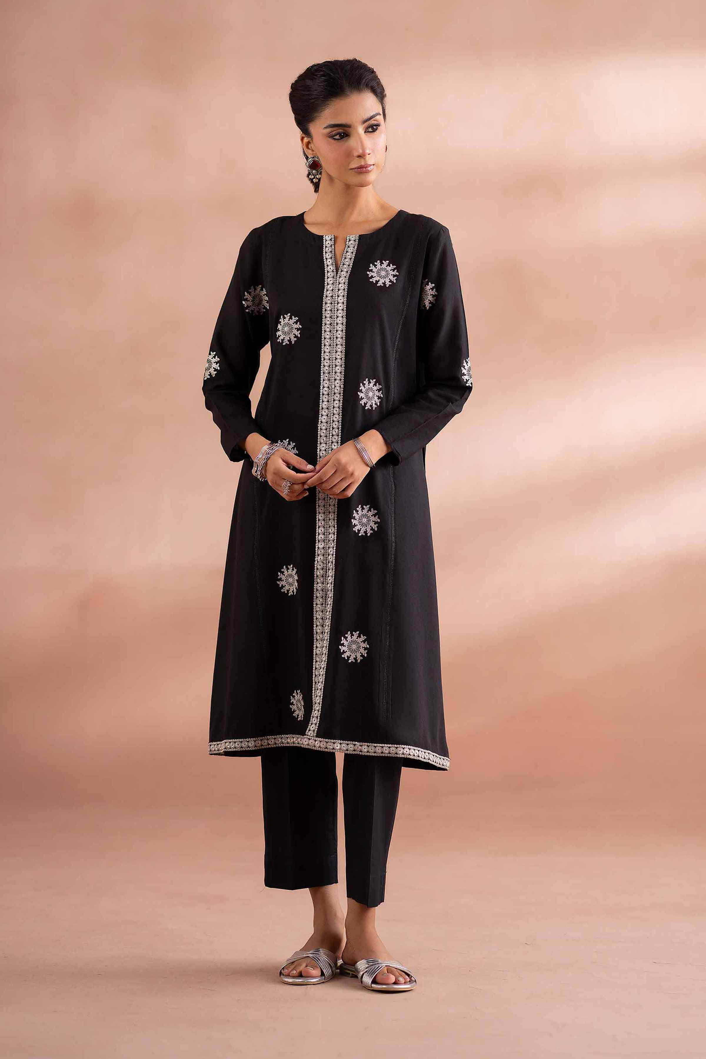 NishatUK - Black Embroidered Yarn Dyed 2-piece ready to wear Dress