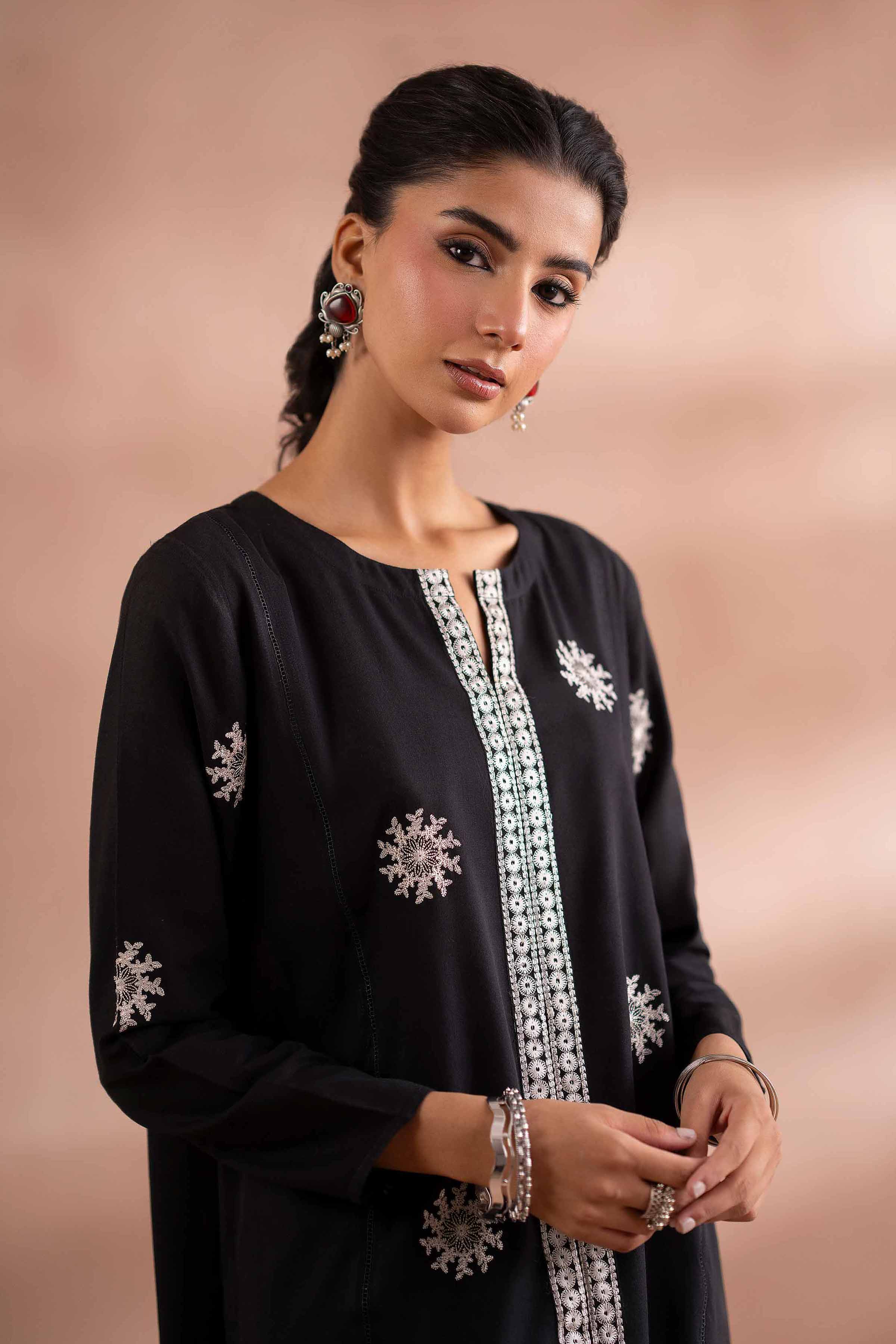 NishatUK - Black Embroidered Yarn Dyed 2-piece ready to wear Dress