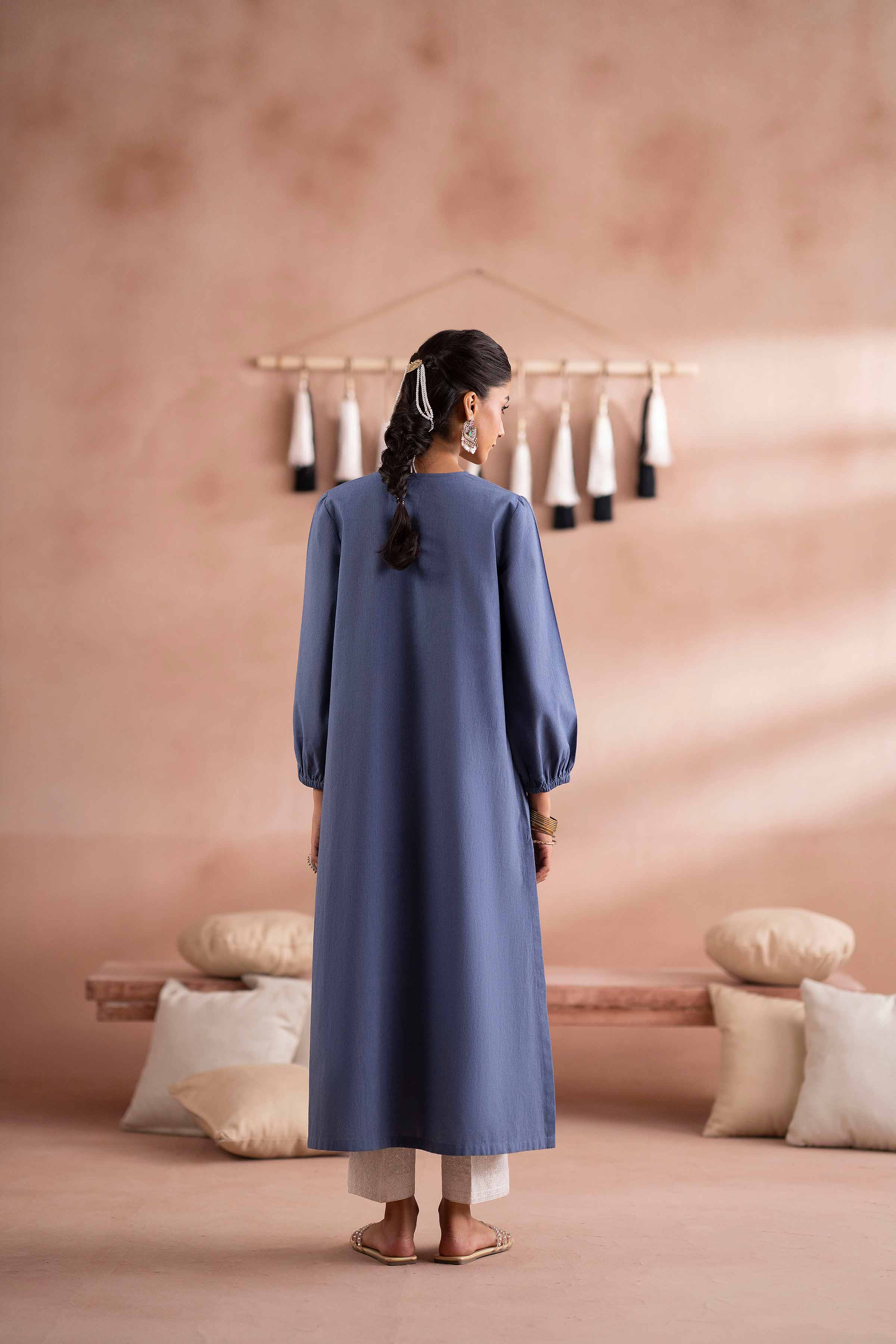 NishatUK - Blue Embroidered Yarn Dyed 1-piece ready to wear Shirt