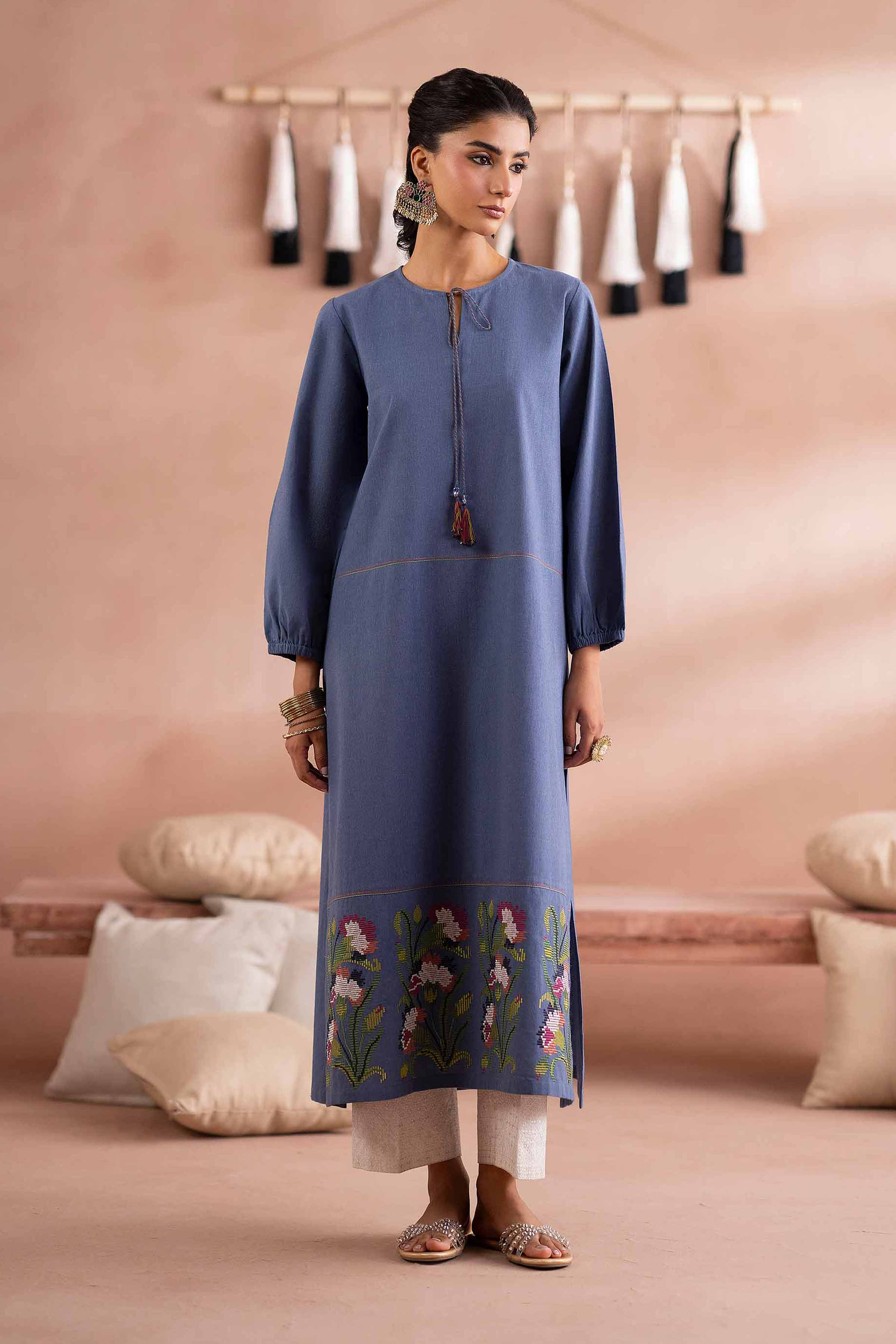 NishatUK - Blue Embroidered Yarn Dyed 1-piece ready to wear Shirt