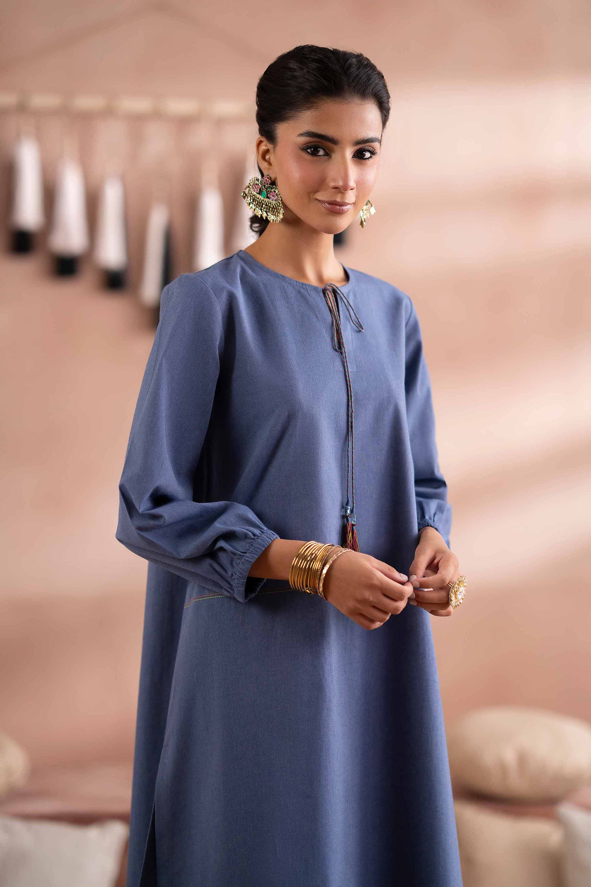 NishatUK - Blue Embroidered Yarn Dyed 1-piece ready to wear Shirt