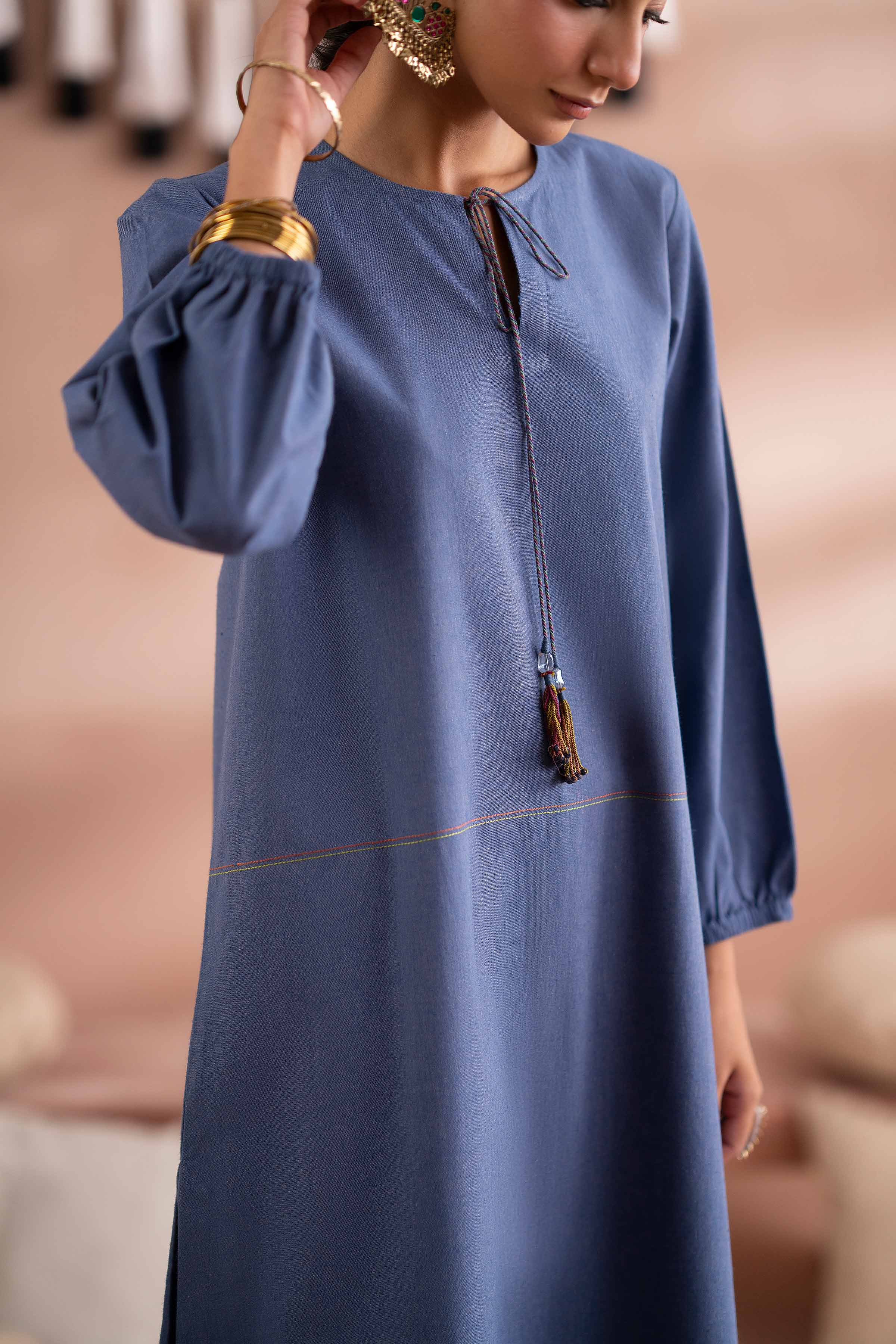 NishatUK - Blue Embroidered Yarn Dyed 1-piece ready to wear Shirt