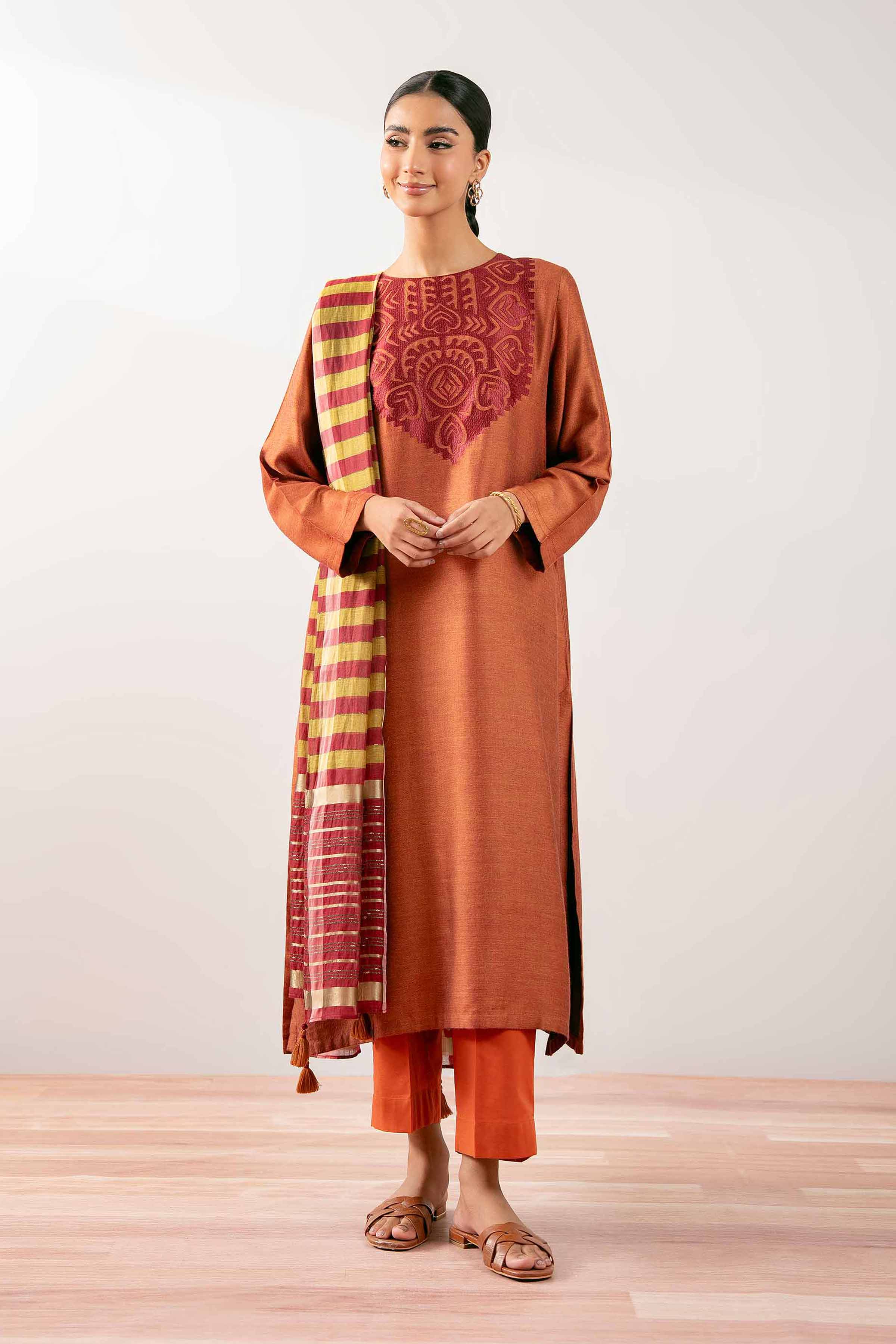 NishatUK - Rust Embroidered Jacquard 3-piece ready to wear Suit