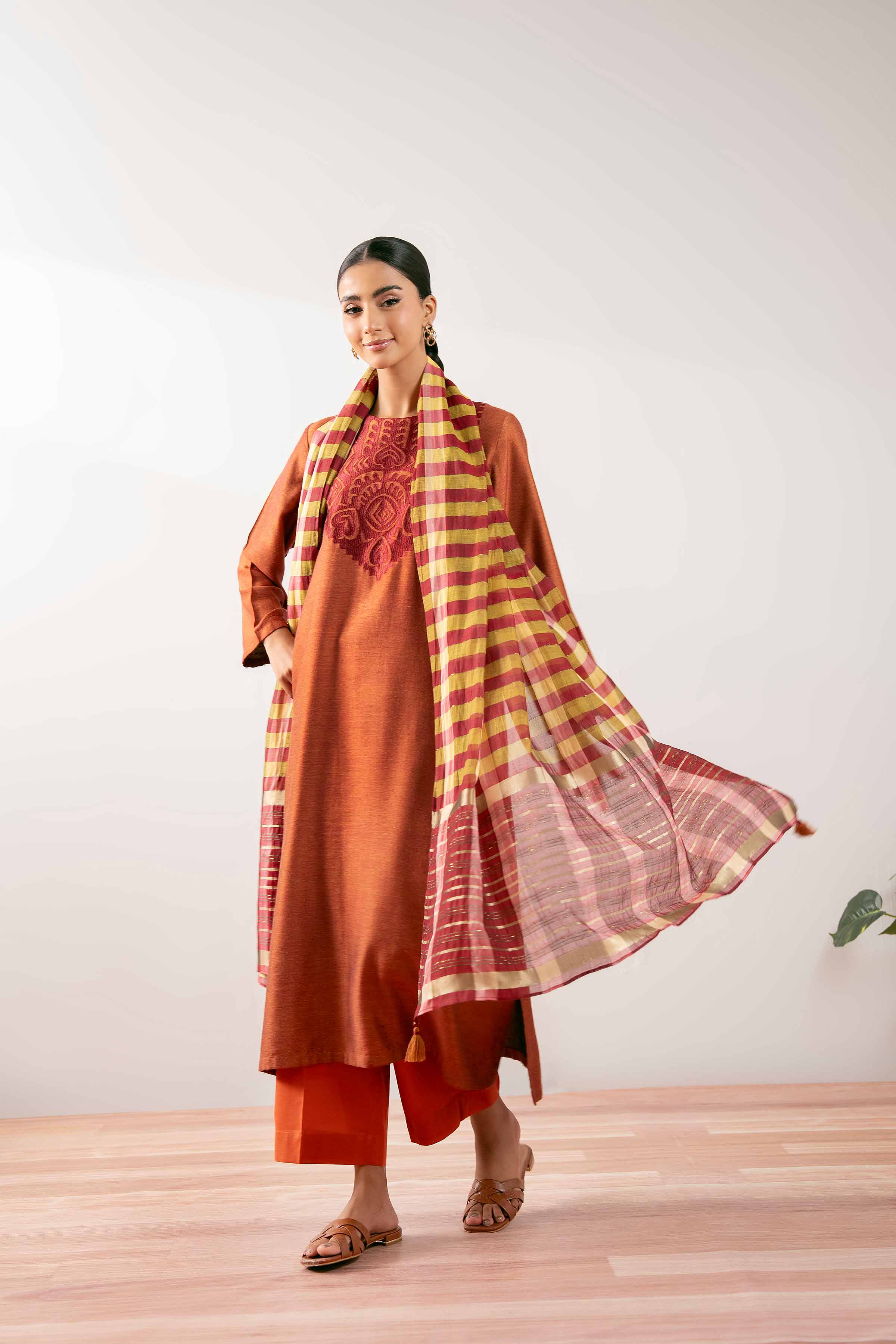 NishatUK - Rust Embroidered Jacquard 3-piece ready to wear Suit