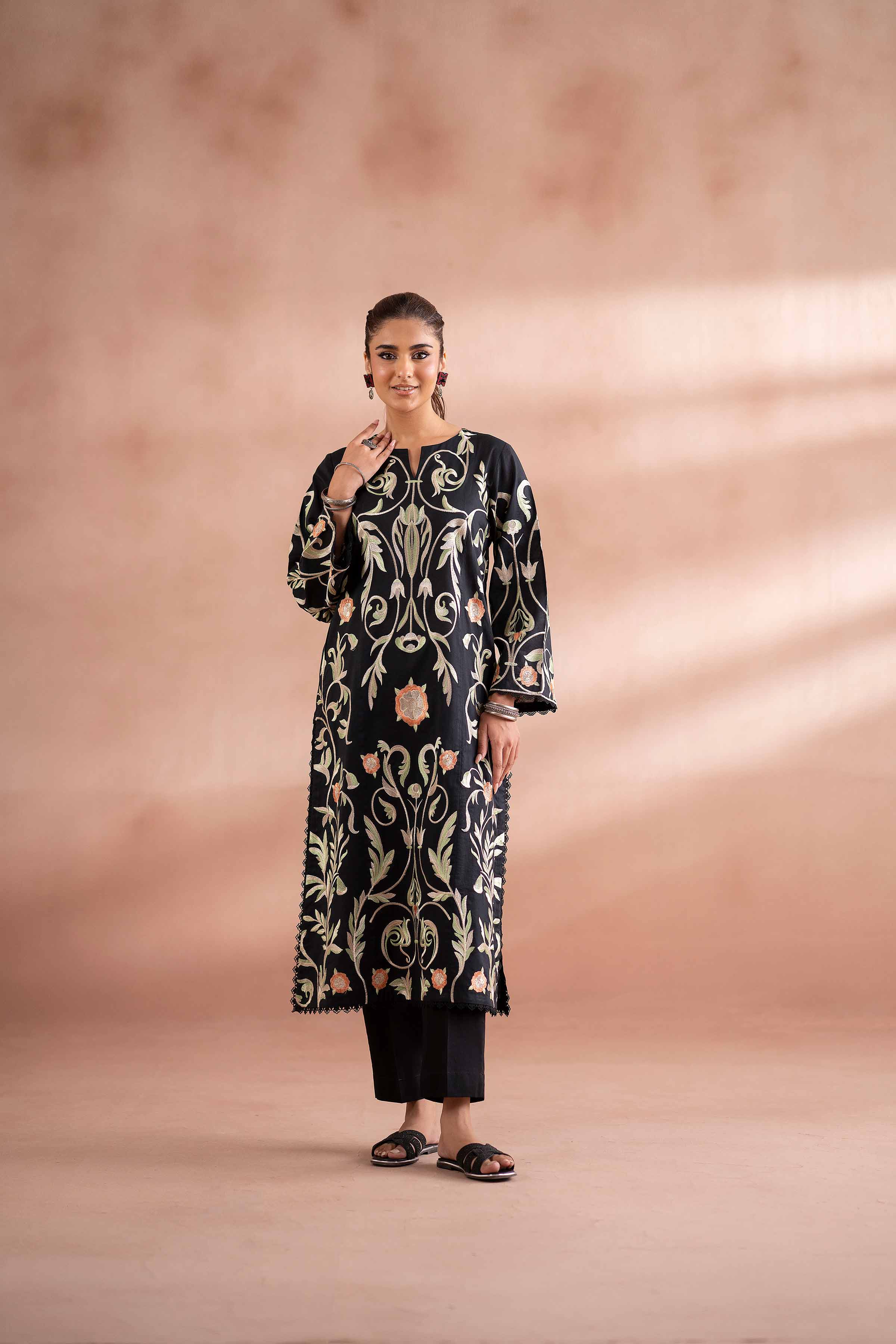 NishatUK - Black Embroidered Cambric 2-piece ready to wear Dress
