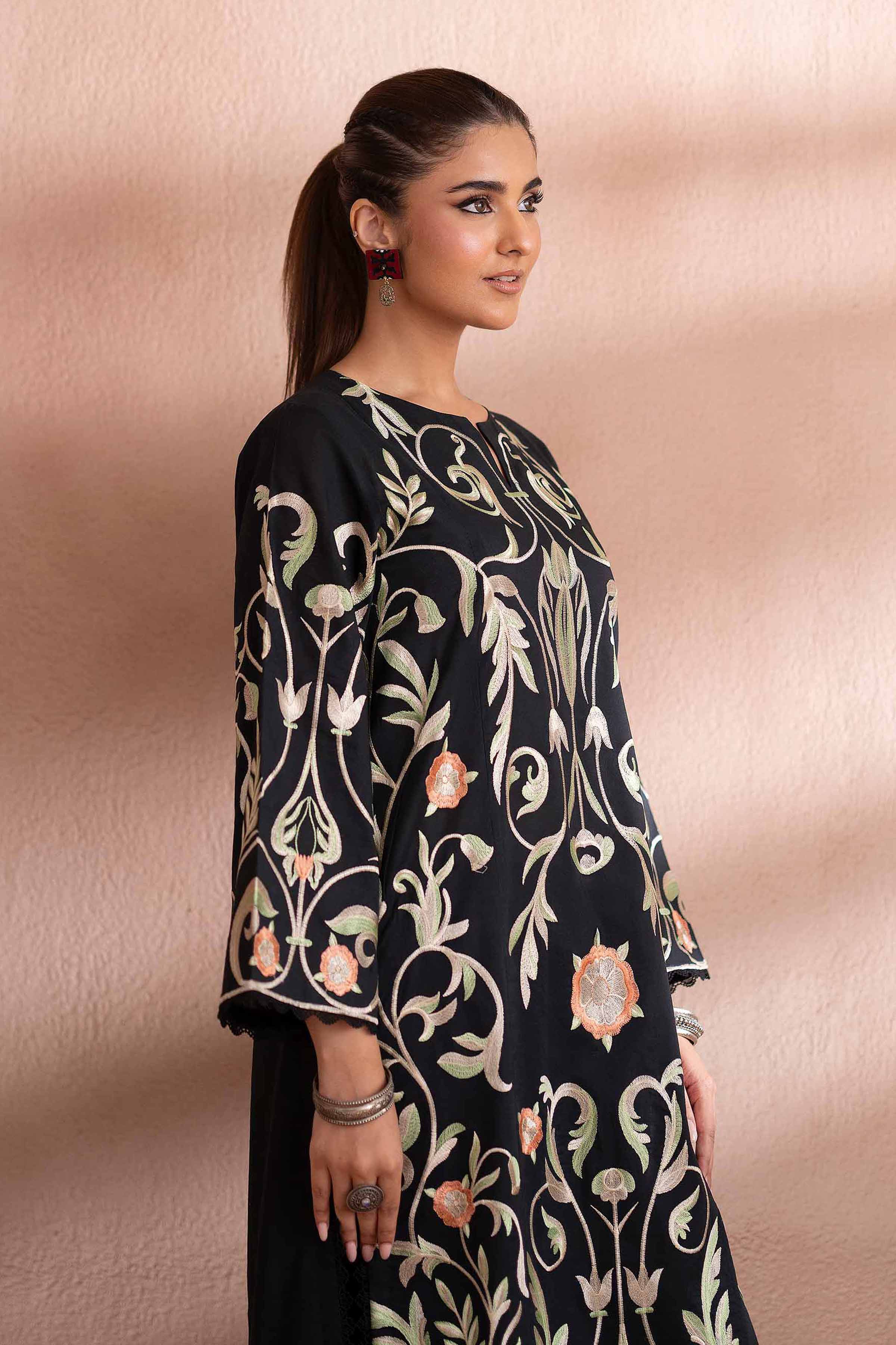 NishatUK - Black Embroidered Cambric 2-piece ready to wear Dress
