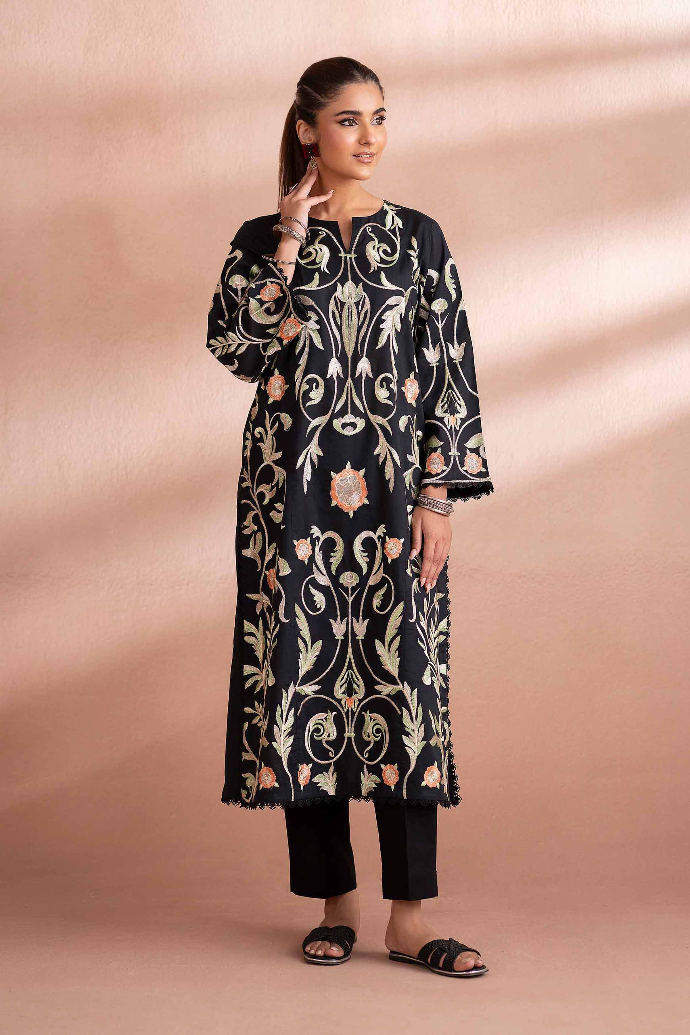 NishatUK - Black Embroidered Cambric 2-piece ready to wear Dress