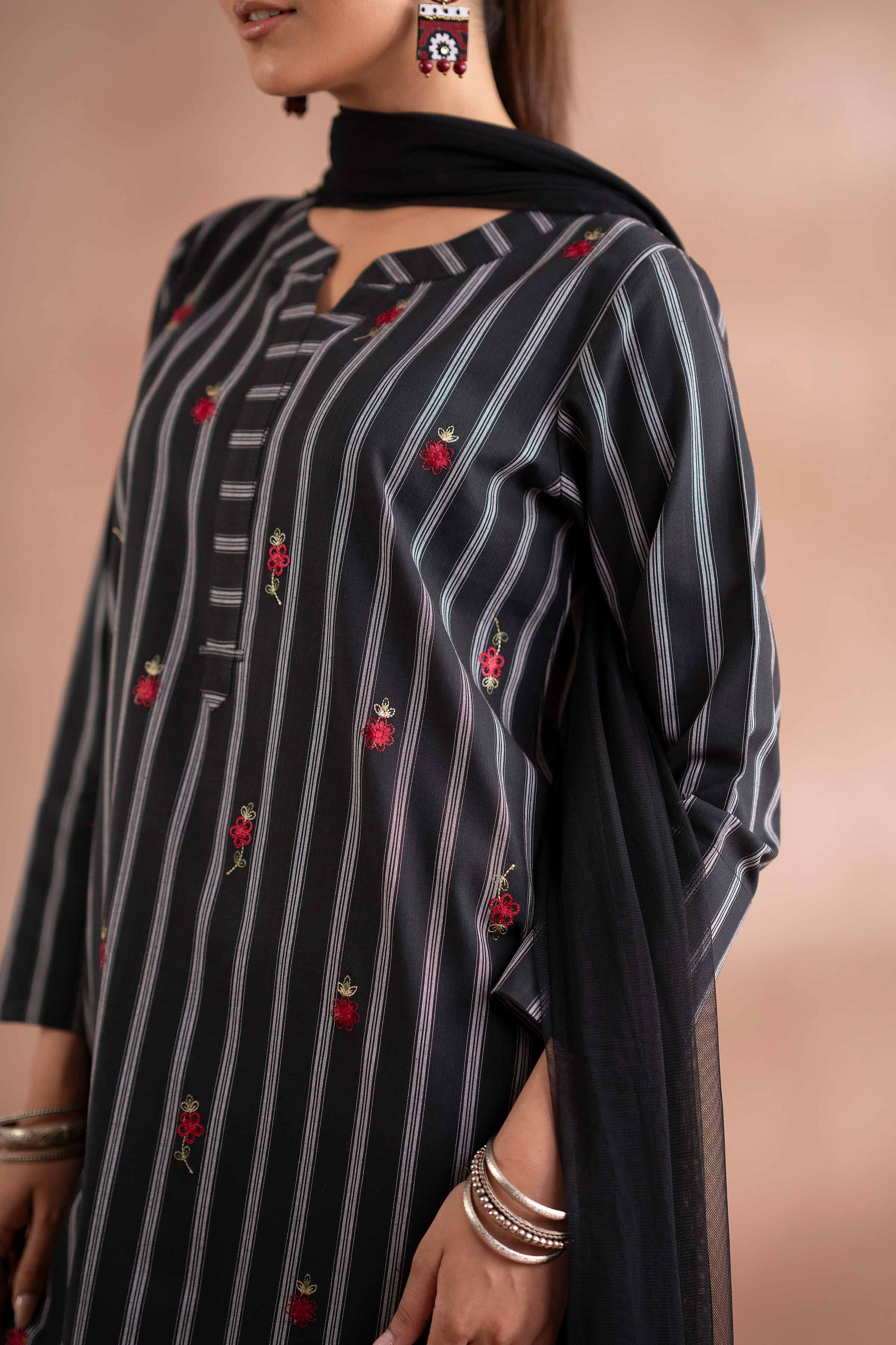 NishatUK - Black Embroidered Yarn Dyed 3-piece ready to wear Suit