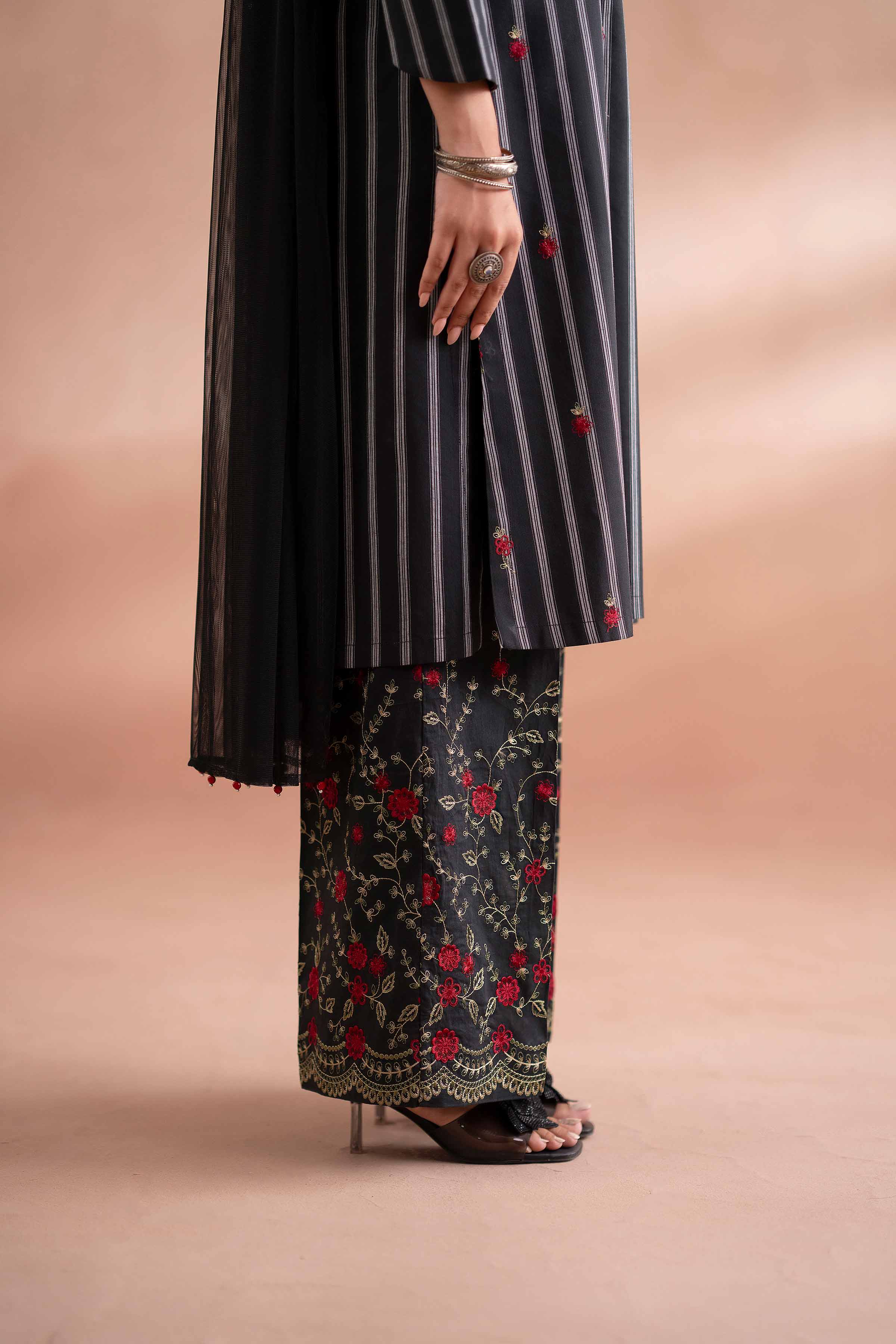 NishatUK - Black Embroidered Yarn Dyed 3-piece ready to wear Suit